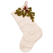 Mistletoe Cream Christmas Stocking Hand Felted Wool Arcadia Home