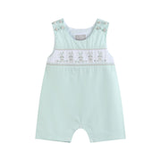 Misty Blue Easter Bunny Smocked Shortalls
