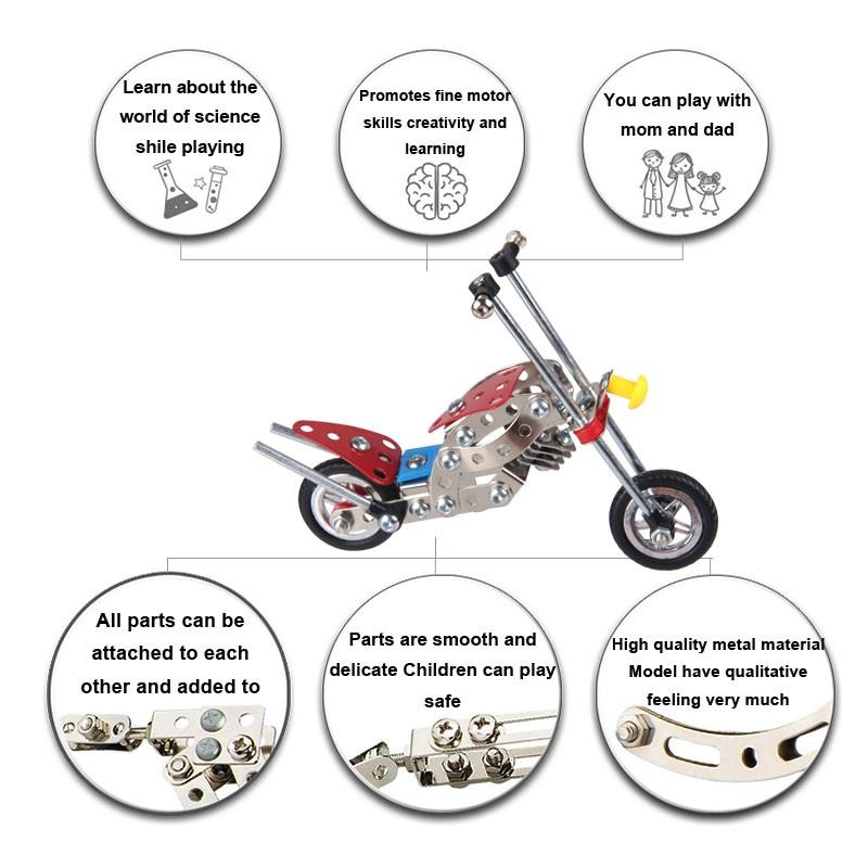 Long Metal Motorcycle Chopper Bike Model Kit (105 Pieces) 7.5 Inches