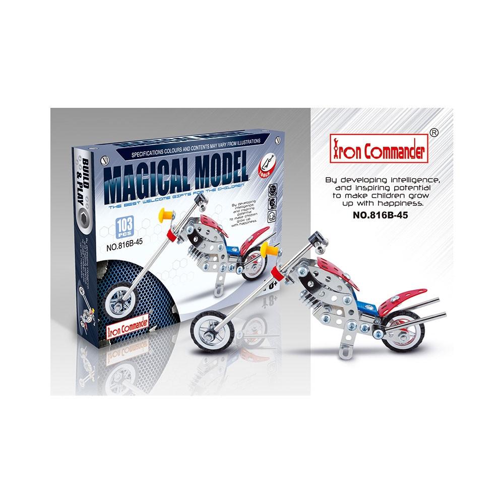 Long Metal Motorcycle Chopper Bike Model Kit (105 Pieces) 7.5 Inches