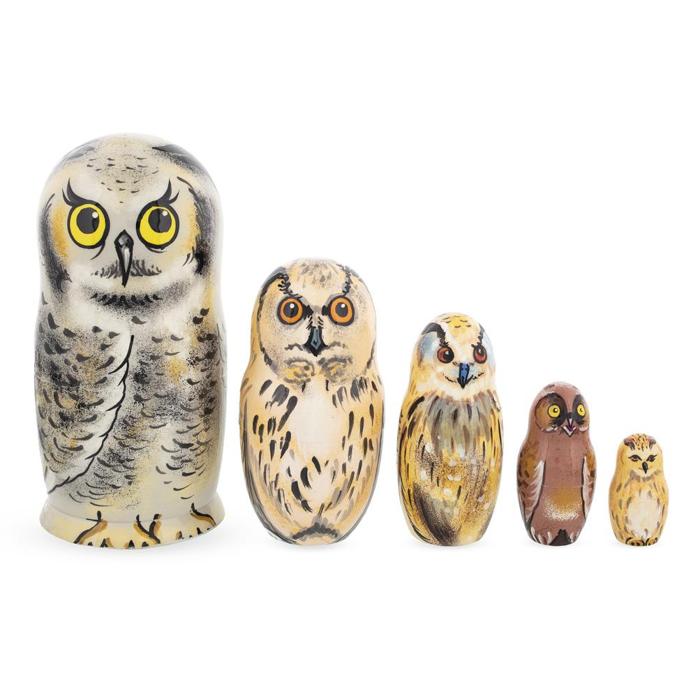 Set Of 5 Owls Wooden Nesting Dolls 6 Inches