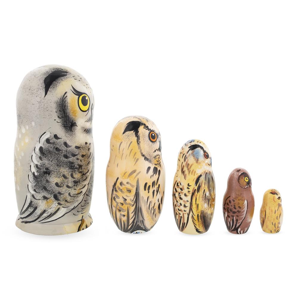 Set Of 5 Owls Wooden Nesting Dolls 6 Inches