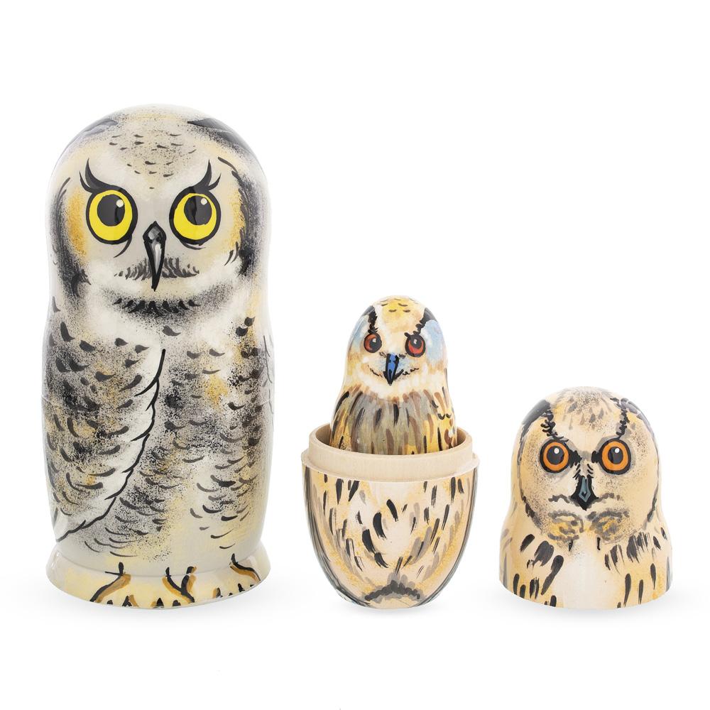 Set Of 5 Owls Wooden Nesting Dolls 6 Inches