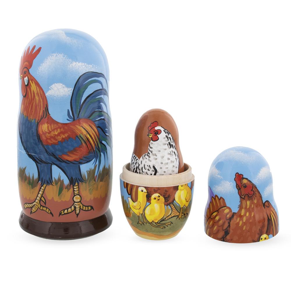 Rooster And Family Wooden Nesting Dolls