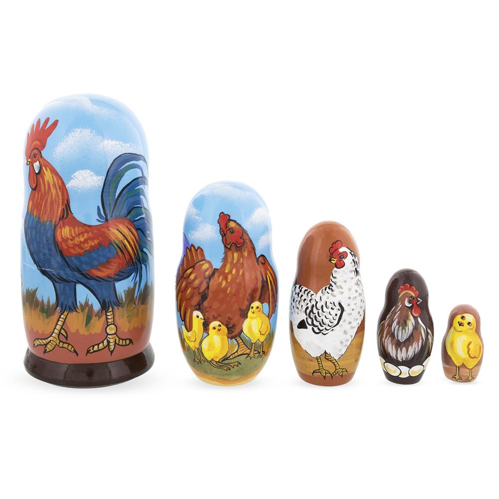 Rooster And Family Wooden Nesting Dolls