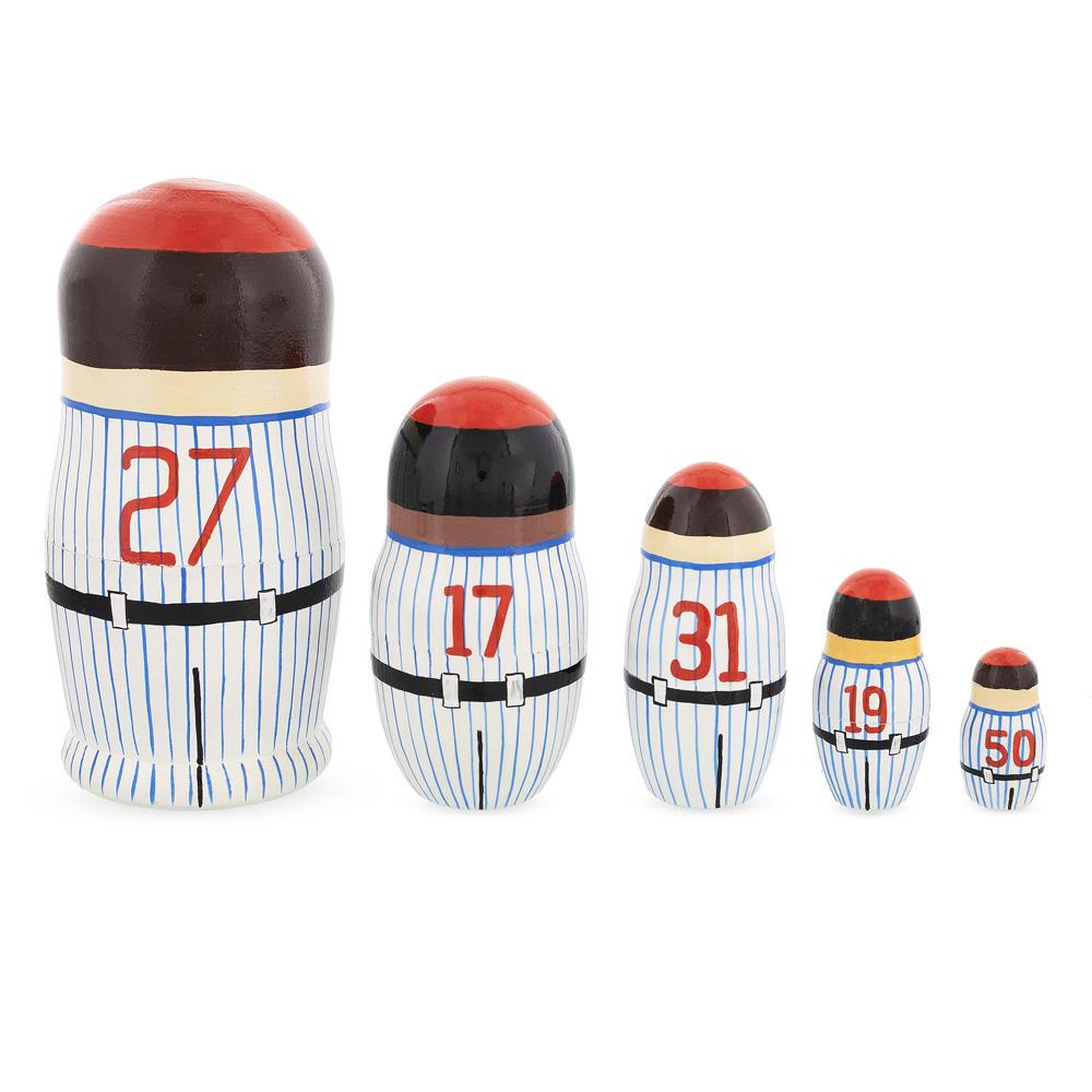 Set Of 5 Baseball Wooden Nesting Dolls 6 Inches