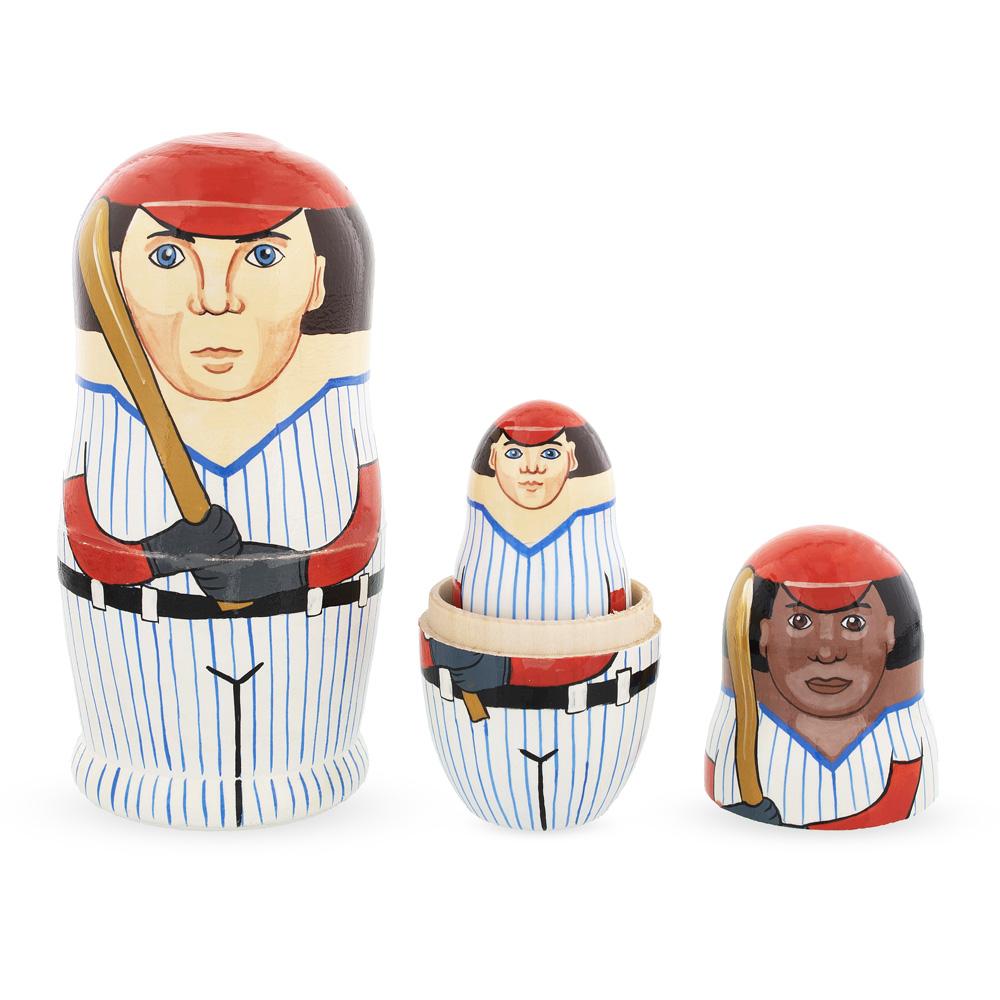 Set Of 5 Baseball Wooden Nesting Dolls 6 Inches