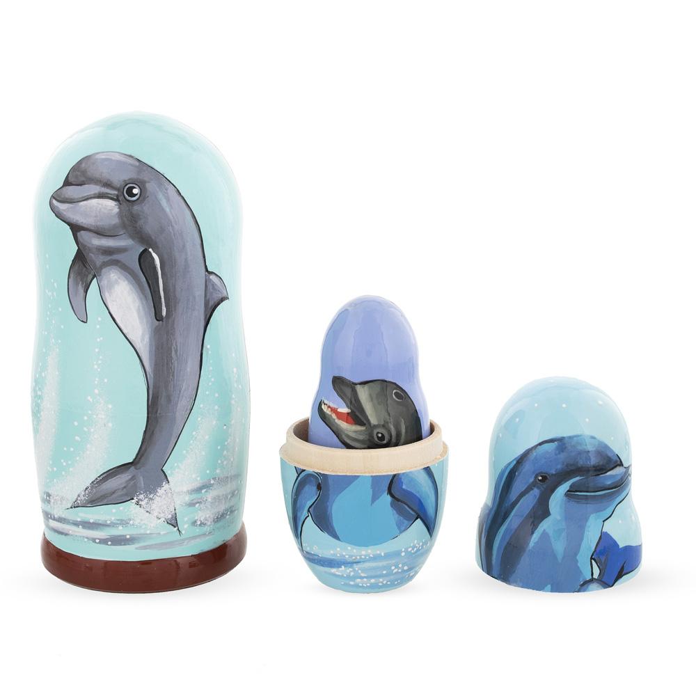 Set Of 5 Dolphins Wooden Nesting Dolls 6 Inches