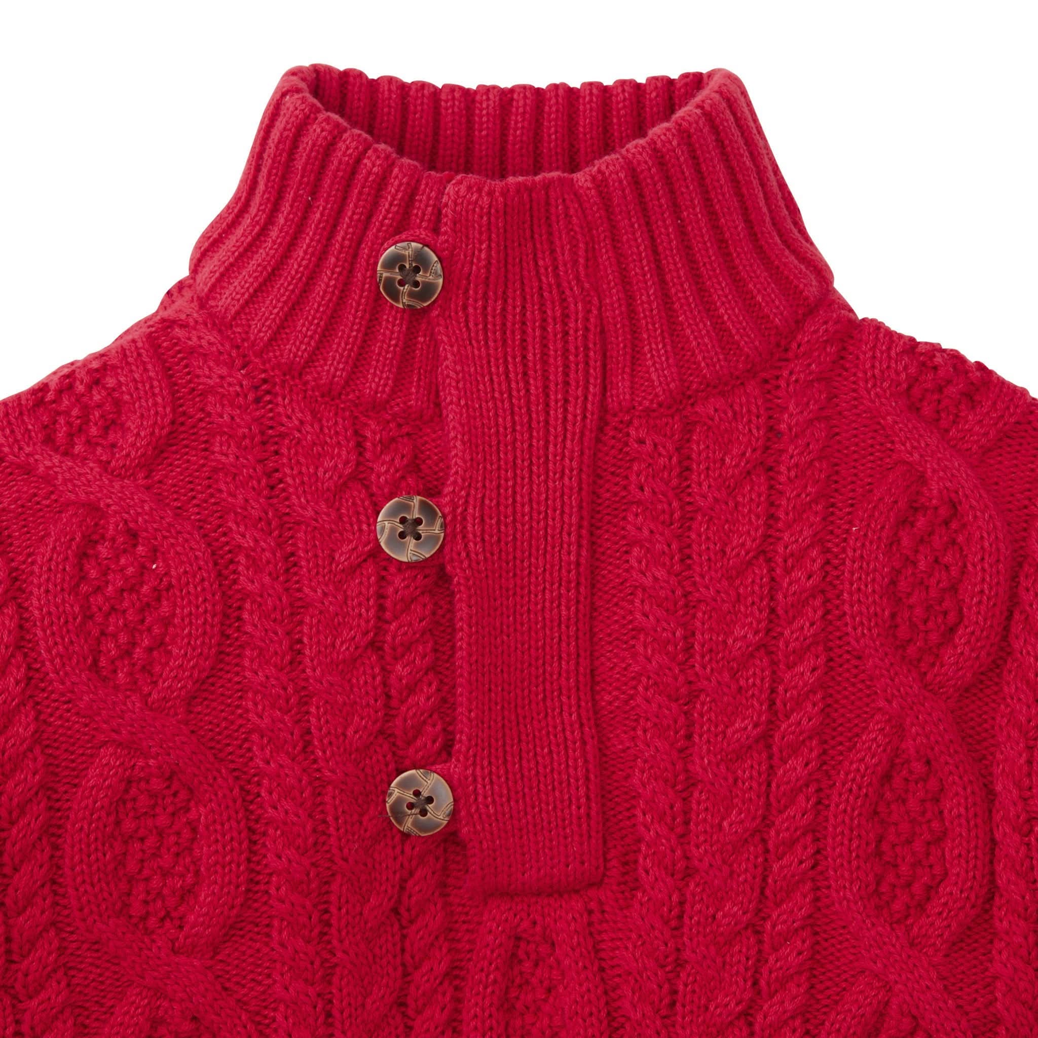 Mock Neck Cable Sweater With Buttons