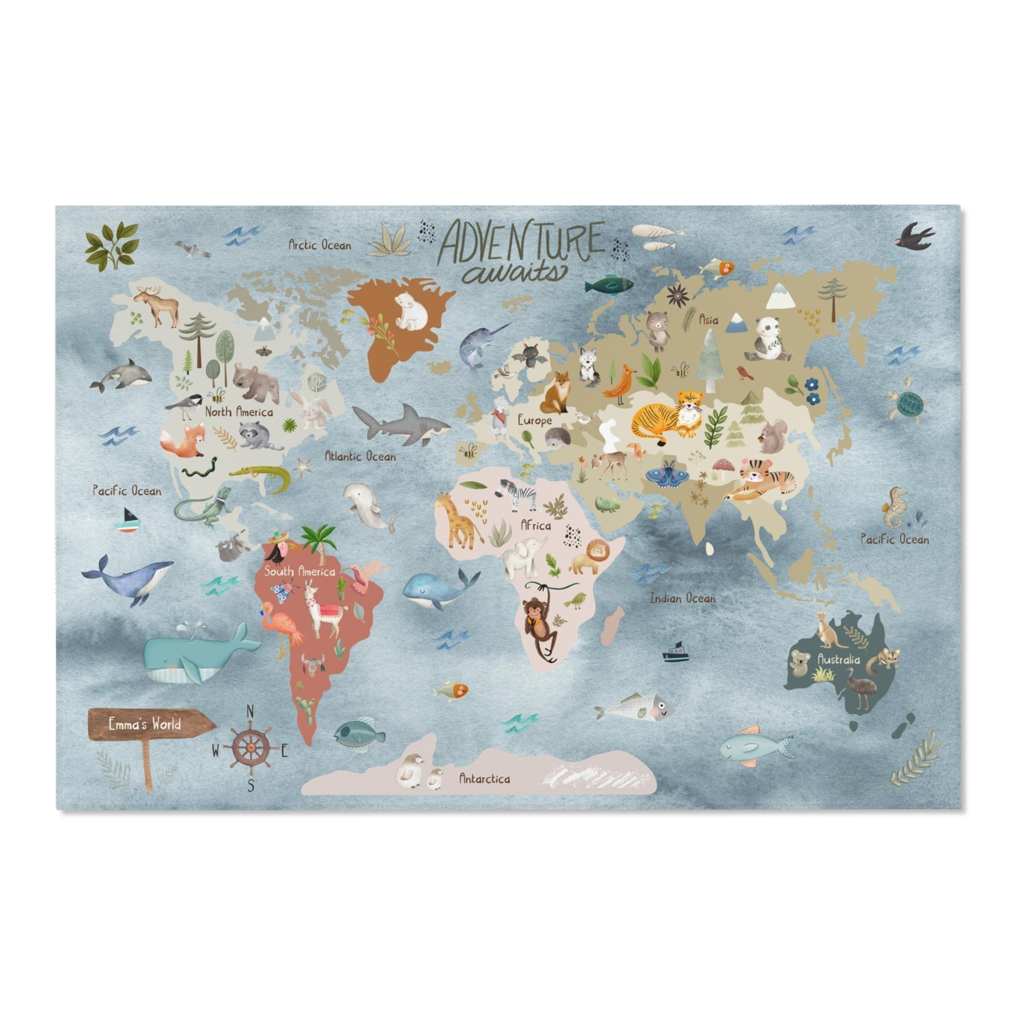 Baby Animals Abc Rug / World Map Area Rug