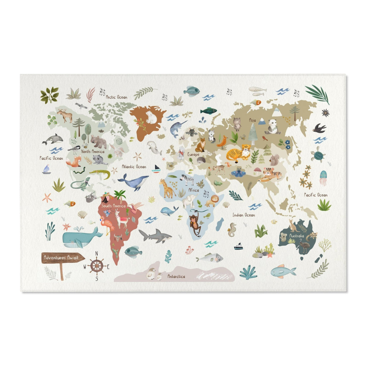World Map Playroom Rug - Oh, The Places You'll Go / Adventures Await