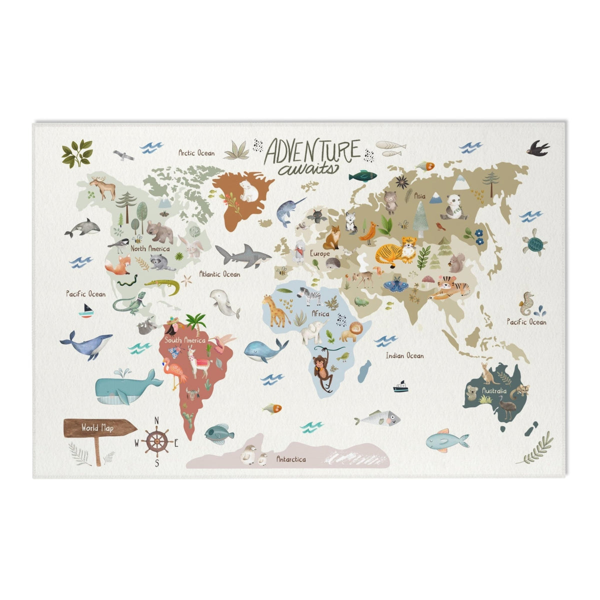 Baseball Field Playroom Rug / World Map Area Rug