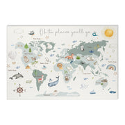 World Map Kids Room Rug - Oh, The Places You'll Go / Adventures Await