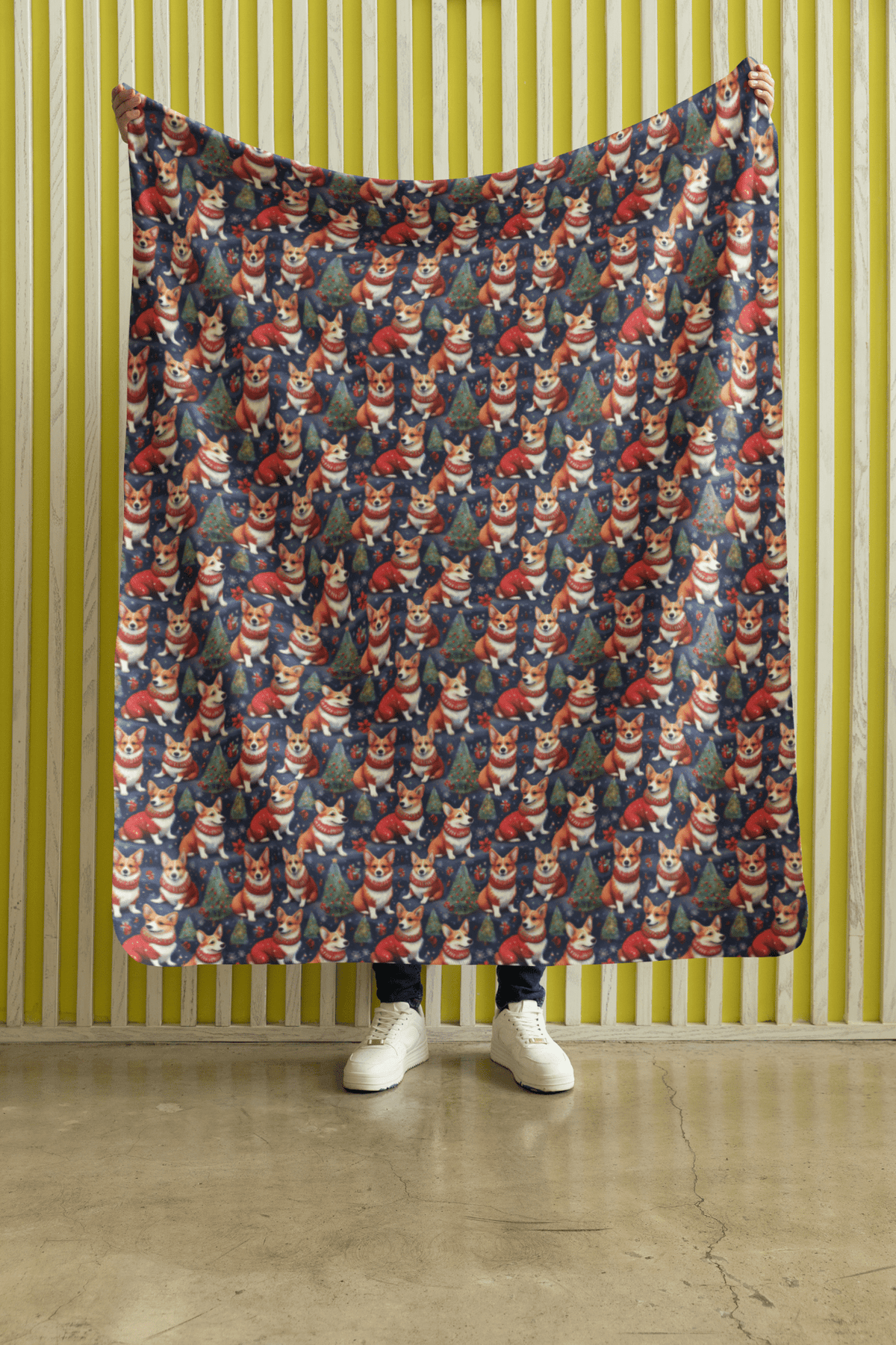 Corgi Under The Pines Sherpa Blanket