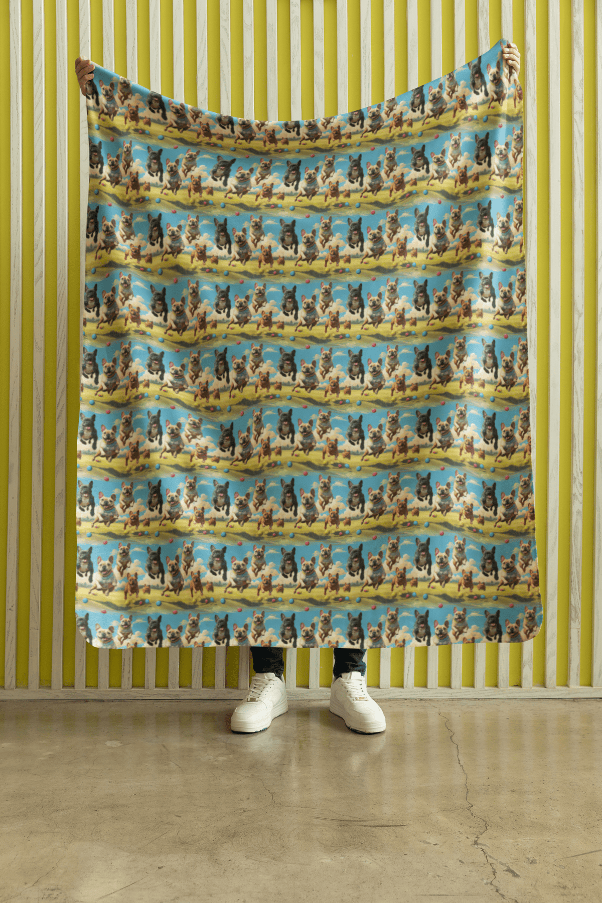 Frenchie Trot Sherpa Blanket