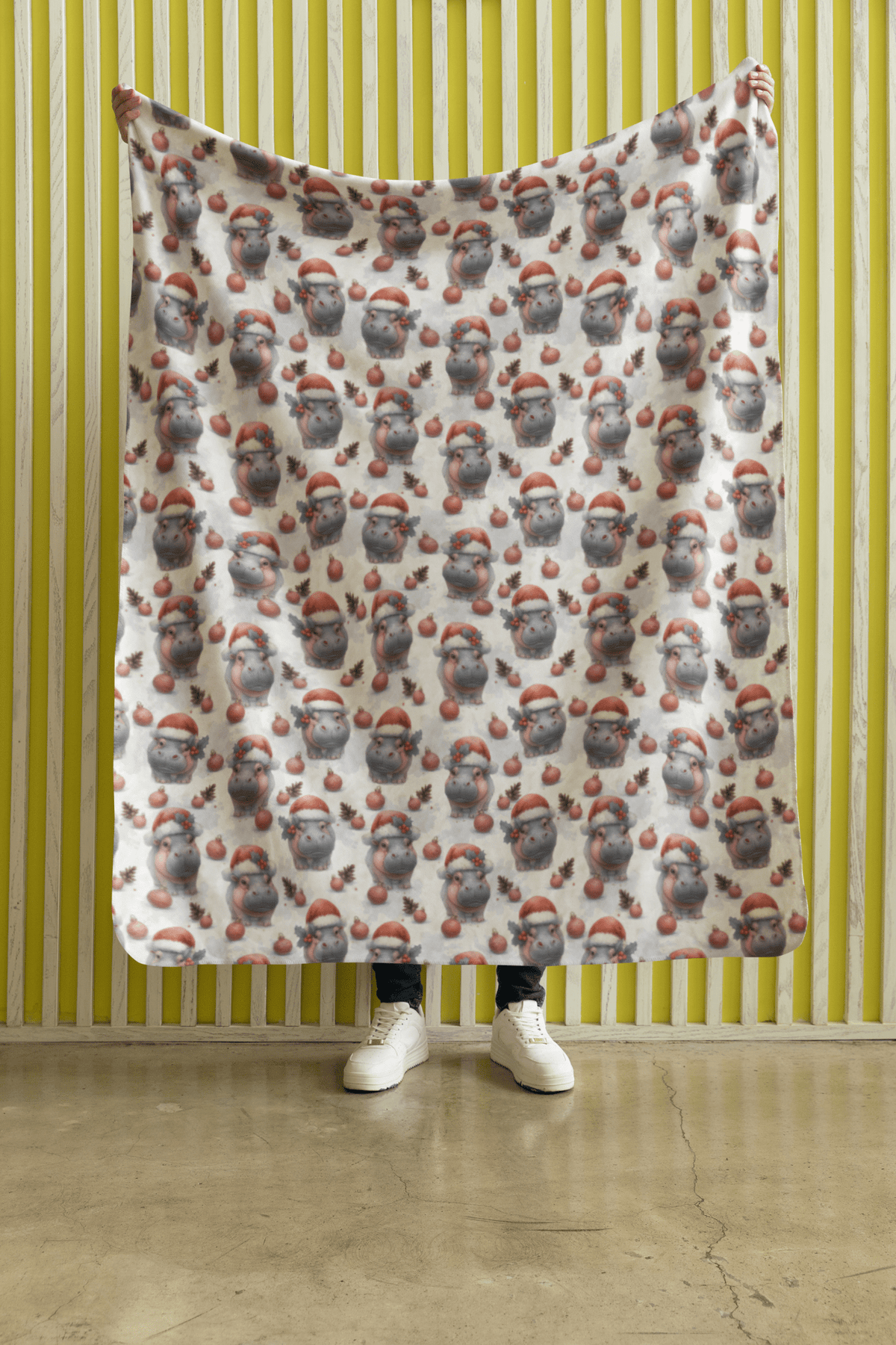 Jolly Hippo Christmas Sherpa Blanket