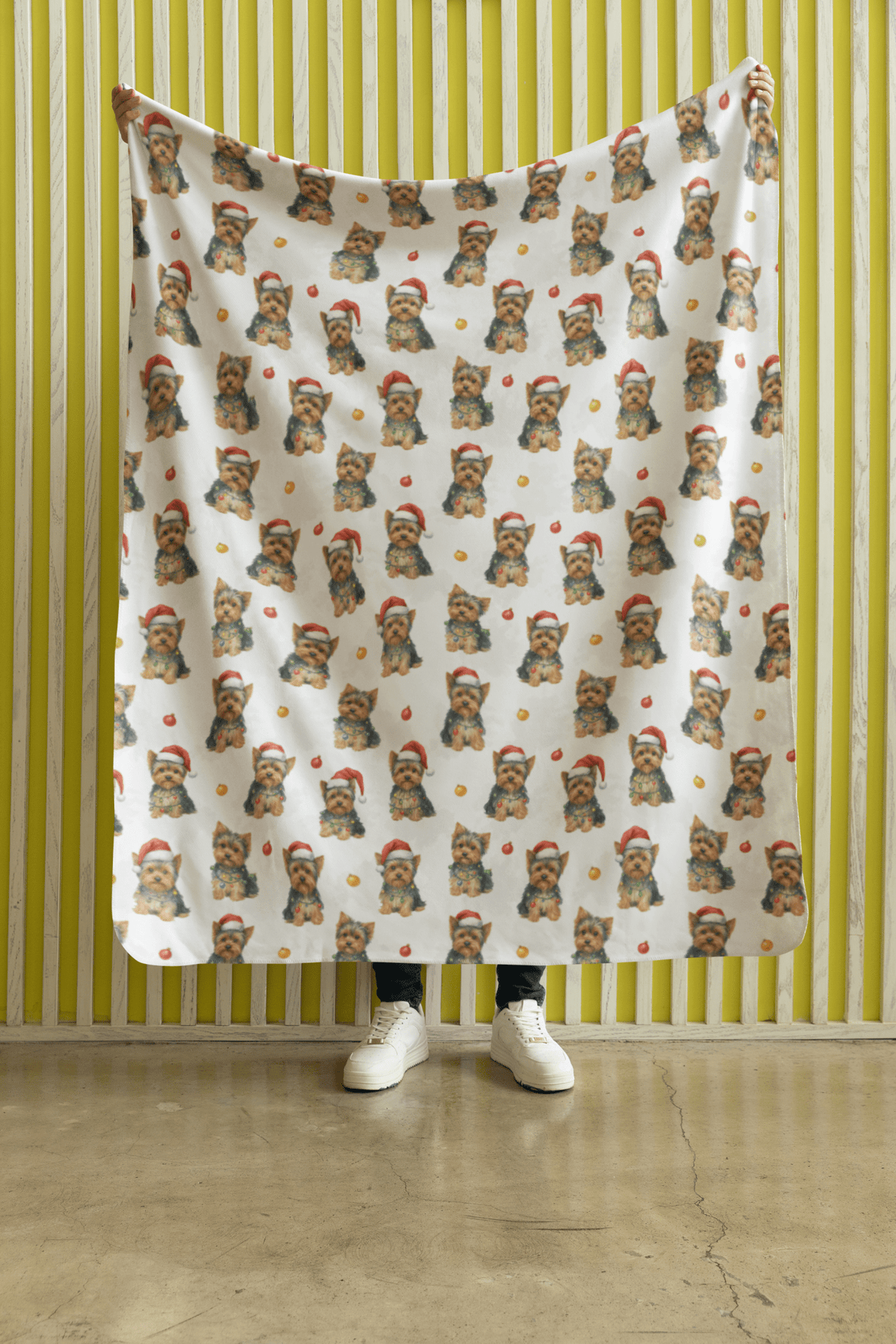 Santa's Little Yorkie Sherpa Blanket