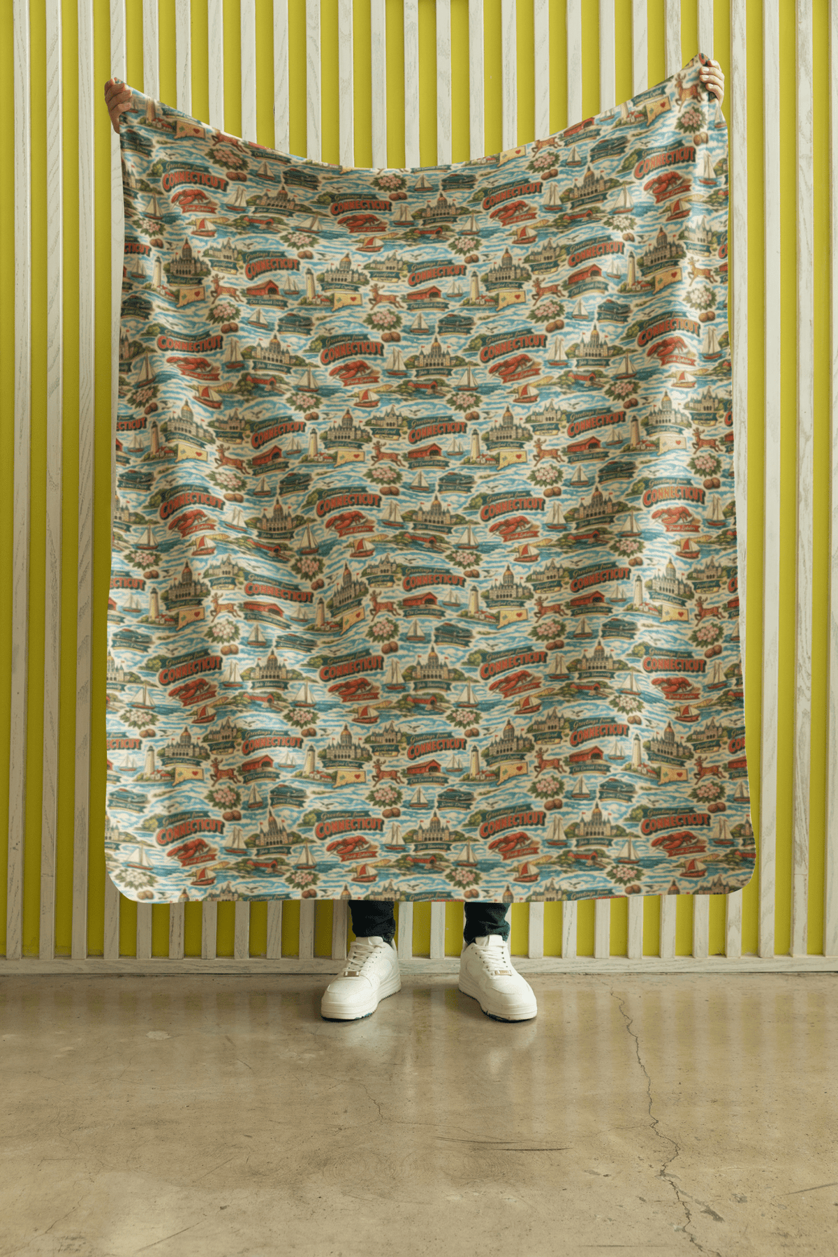 Connecticut Postcard Memories Sherpa Blanket