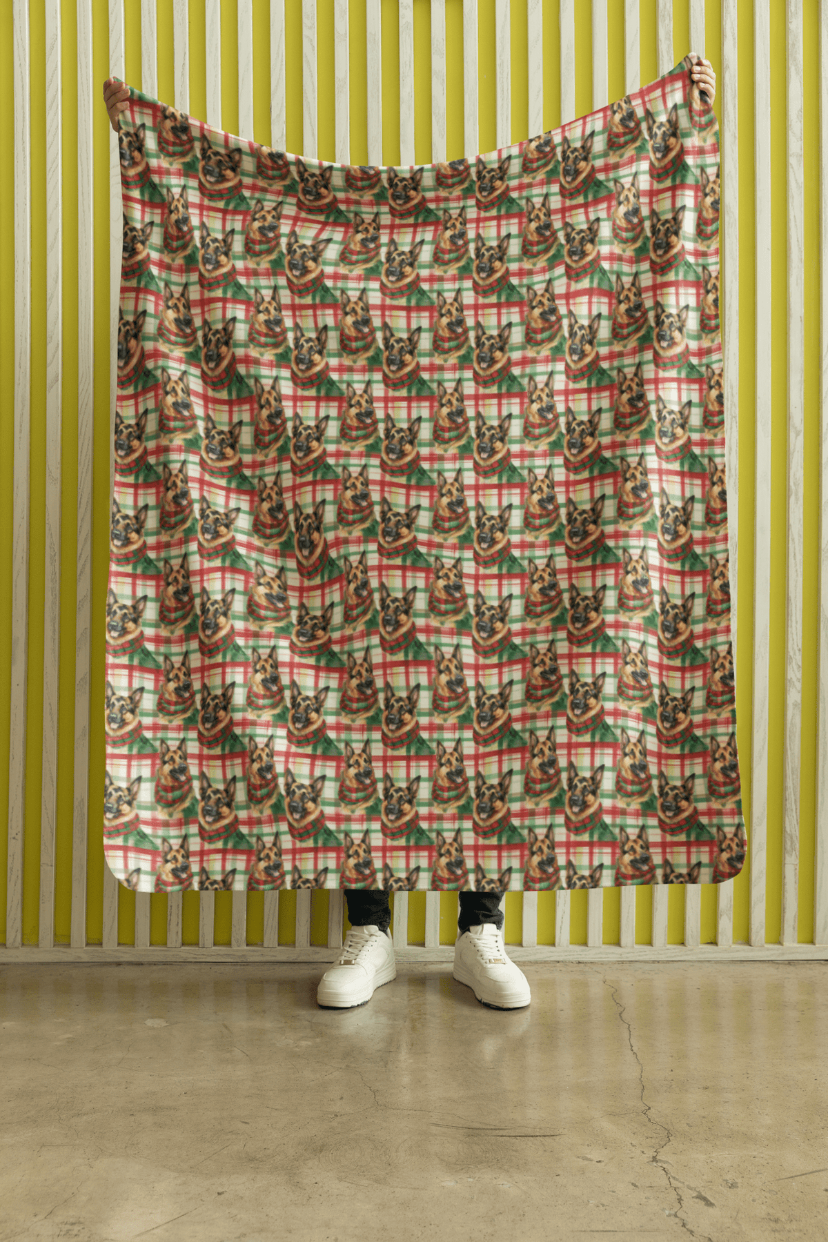 German Shepherd Plaid Parade Sherpa Blanket