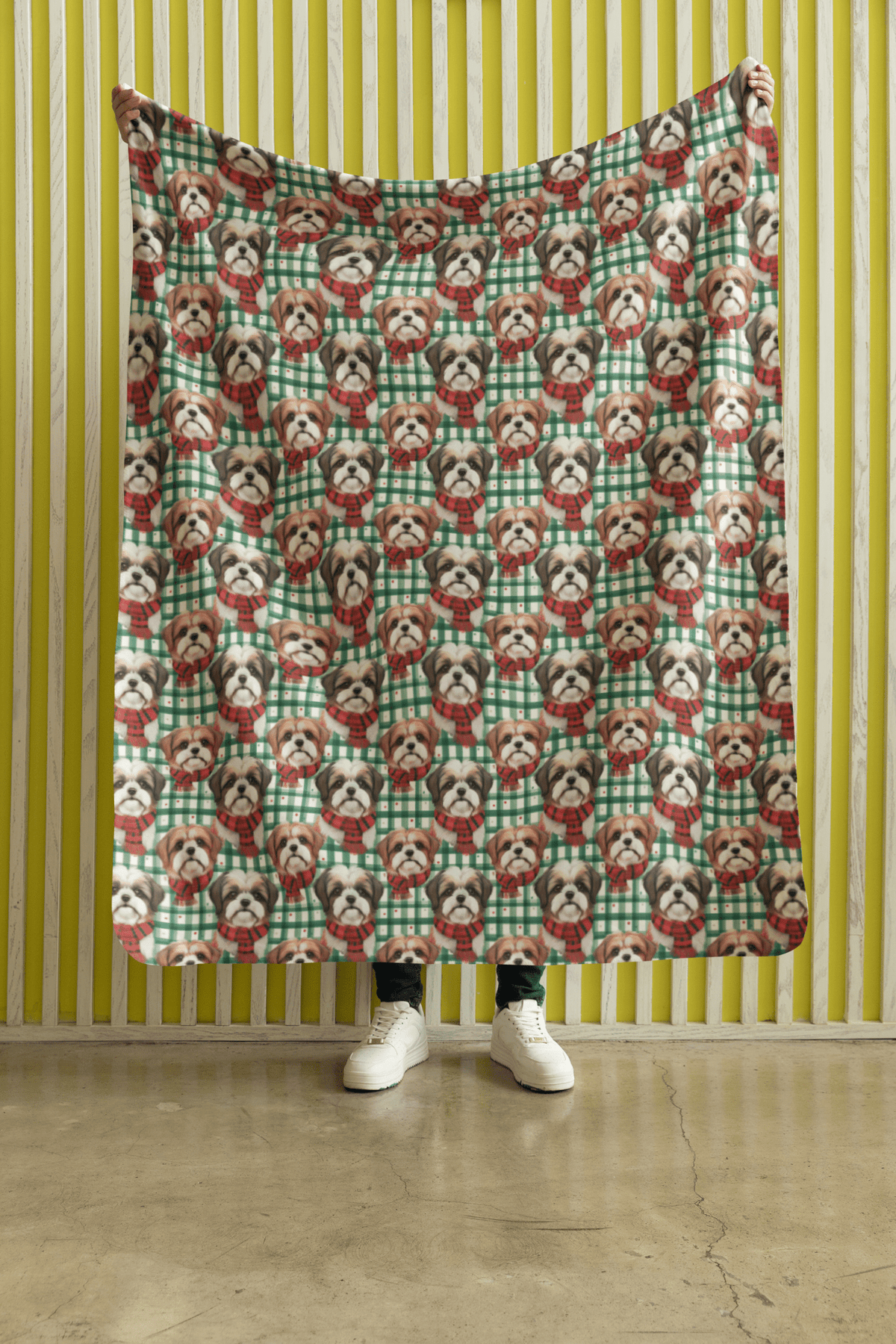 Shih Tzu Plaid Parade Sherpa Blanket
