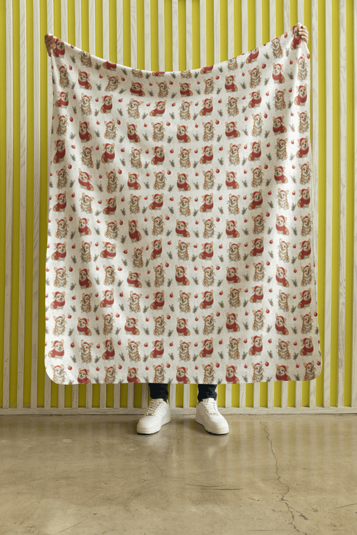 Mistletoe Morning Corgi Sherpa Blanket