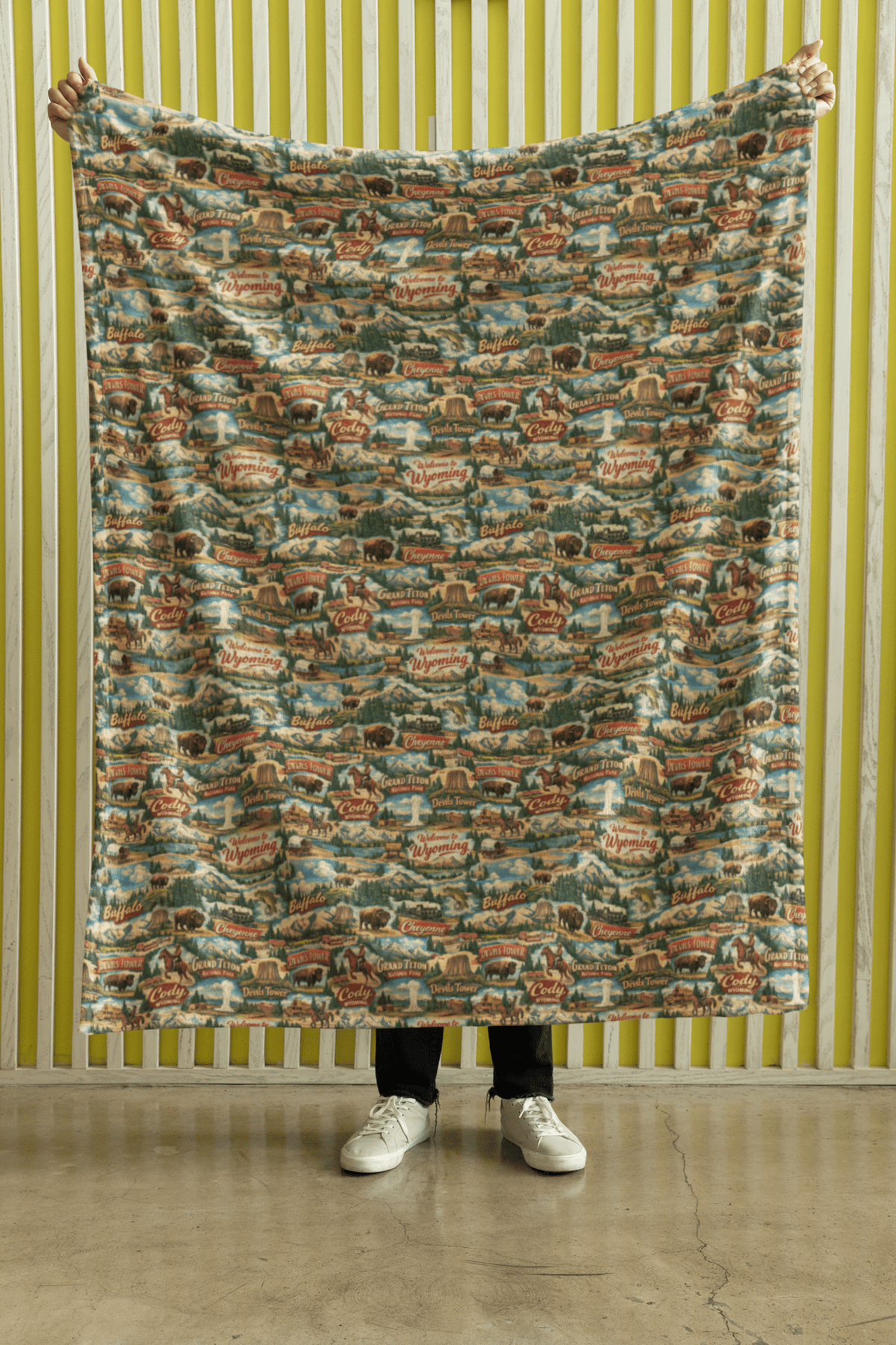 Wyoming Postcard Memories Sherpa Blanket