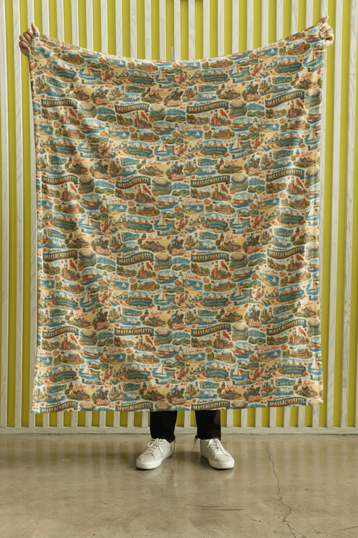 Massachusetts Postcard Memories Sherpa Blanket