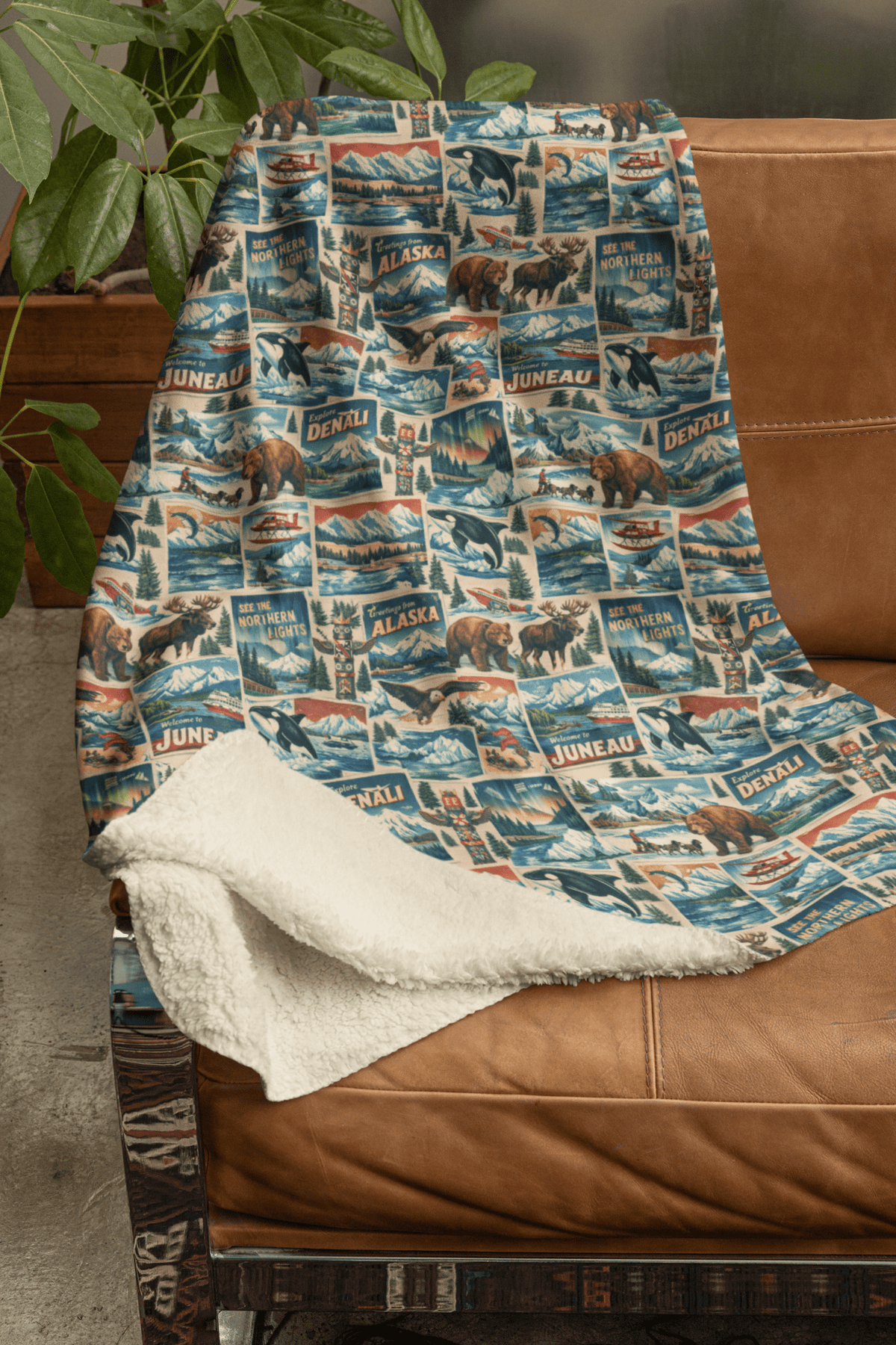 Alaska Postcard Memories Sherpa Blanket