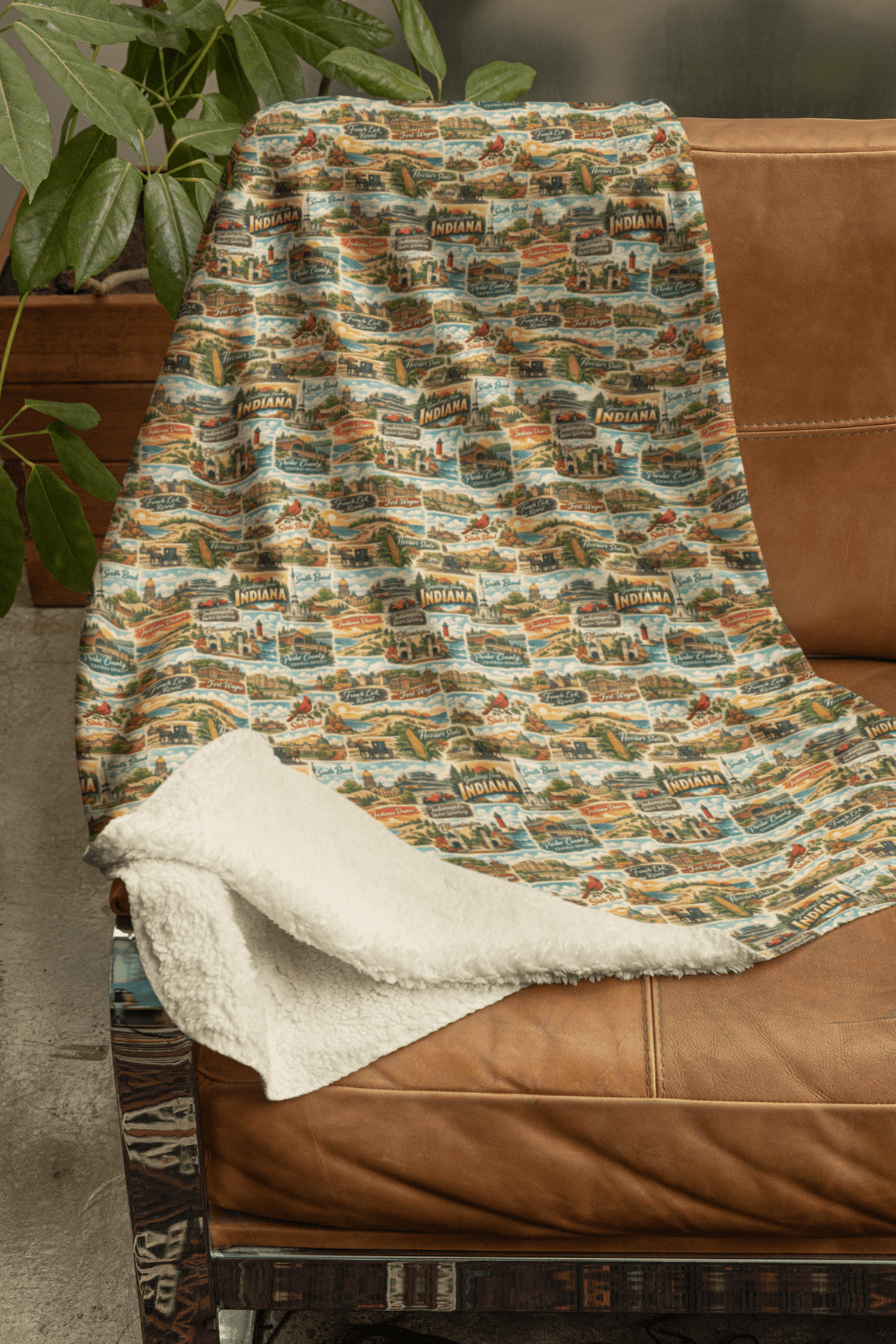 Indiana Postcard Memories Sherpa Blanket