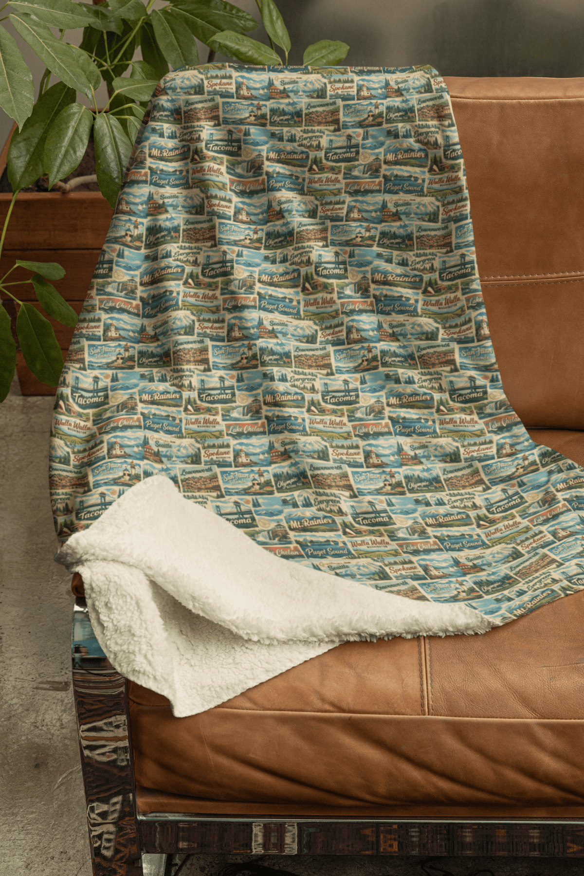Washington Postcard Memories Sherpa Blanket