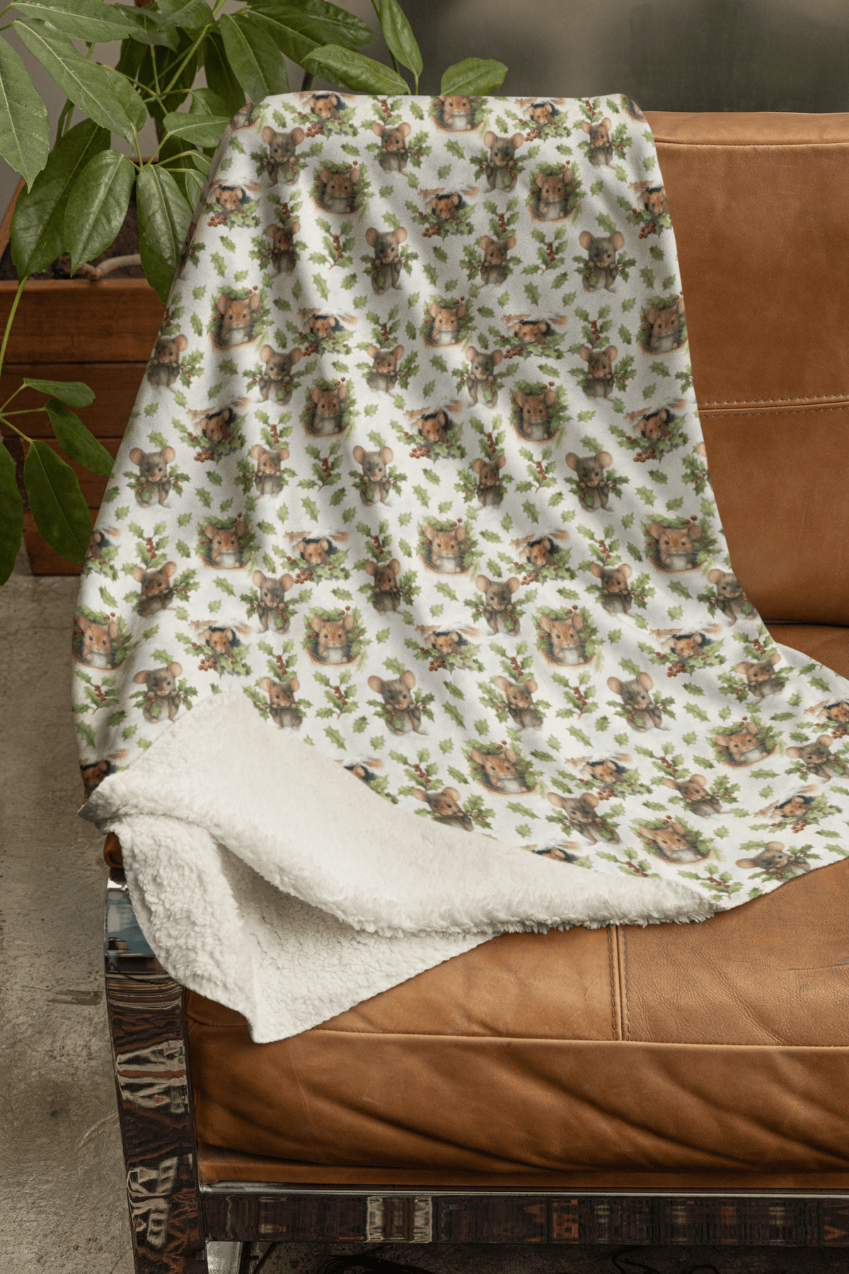 Winter Woodland Mice Sherpa Blanket