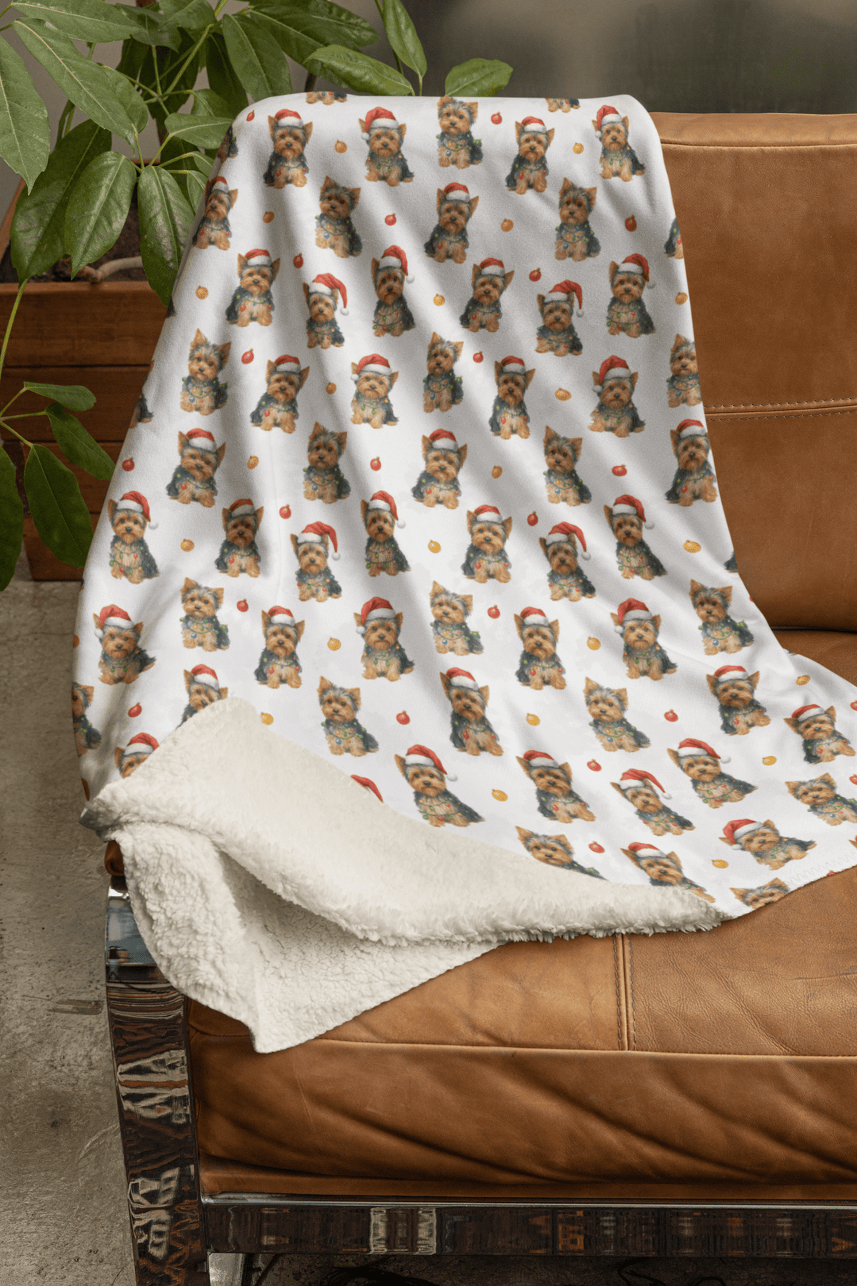 Santa's Little Yorkie Sherpa Blanket