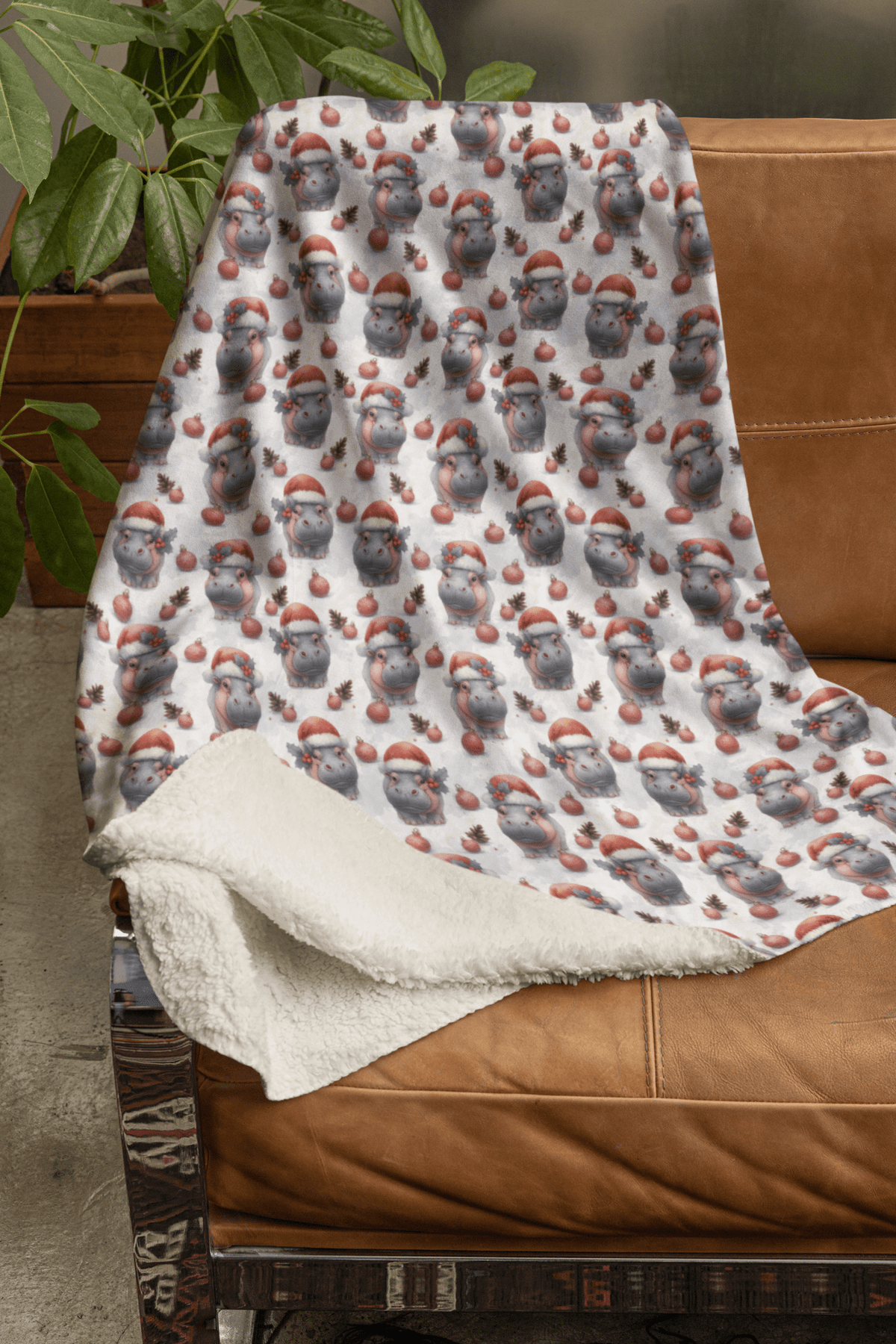Jolly Hippo Christmas Sherpa Blanket