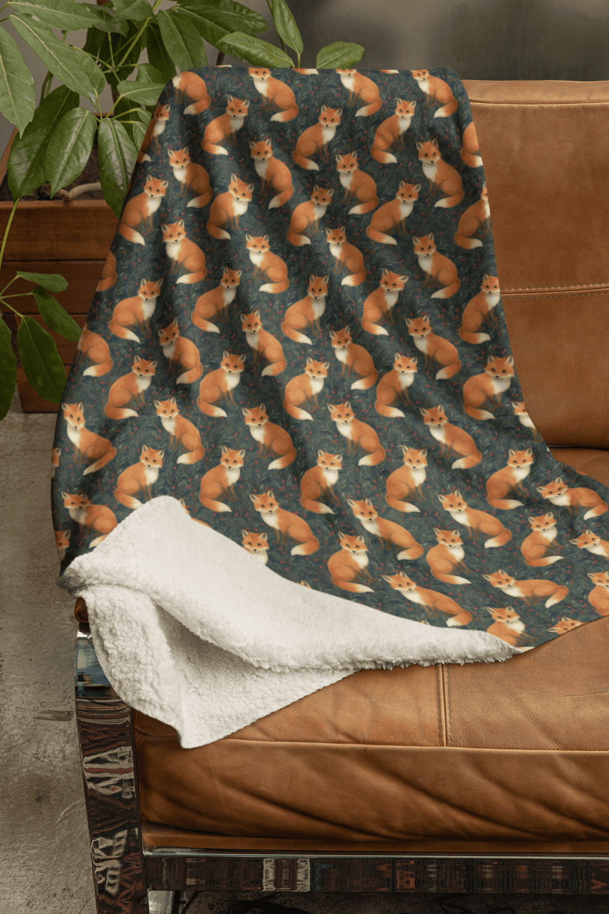 Fox In The Pines Sherpa Blanket