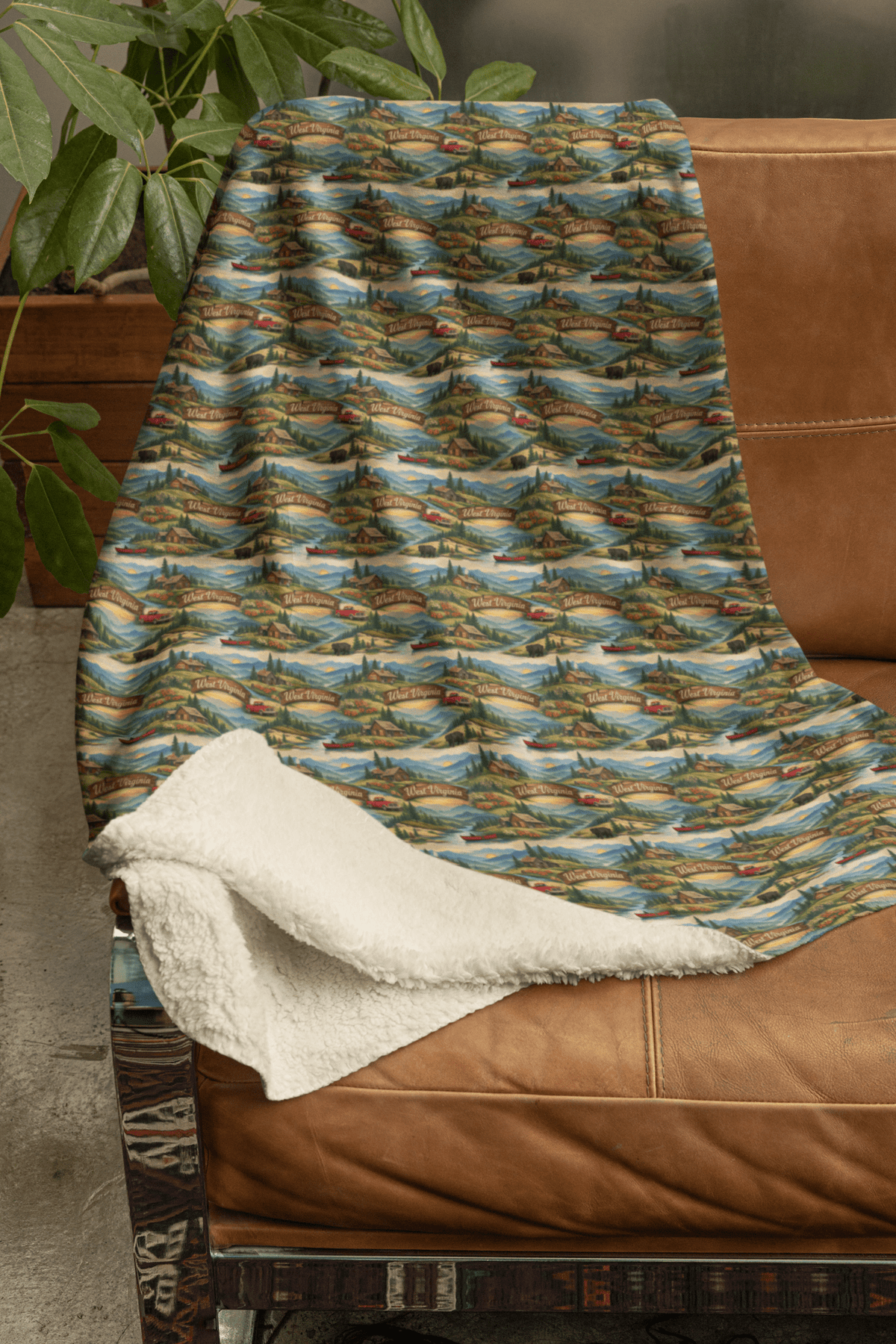 West Virginia Mountain Ridge Sherpa Blanket
