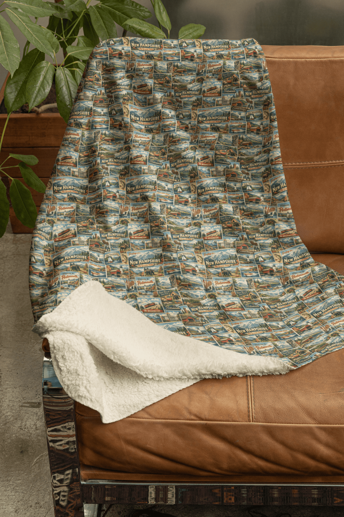 New Hampshire Postcard Memories Sherpa Blanket