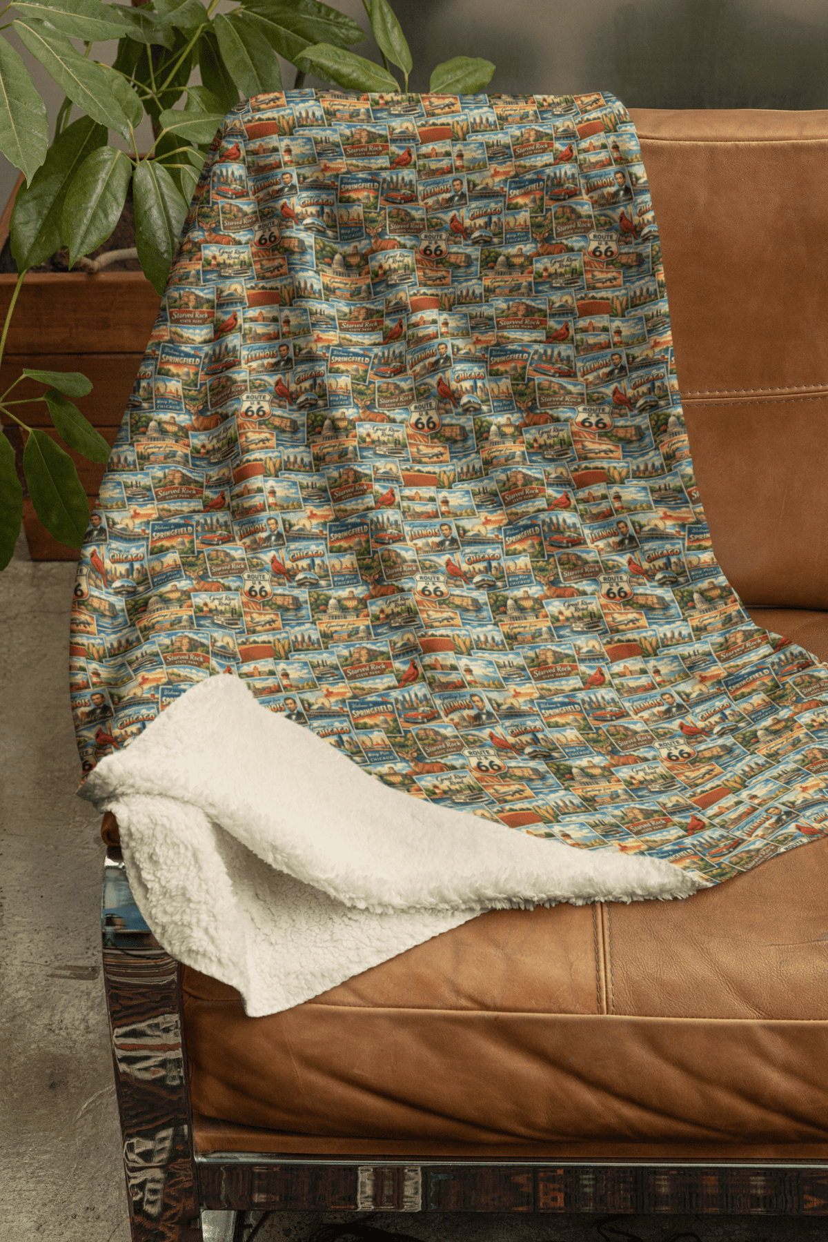 Illinois Postcard Memories Sherpa Blanket