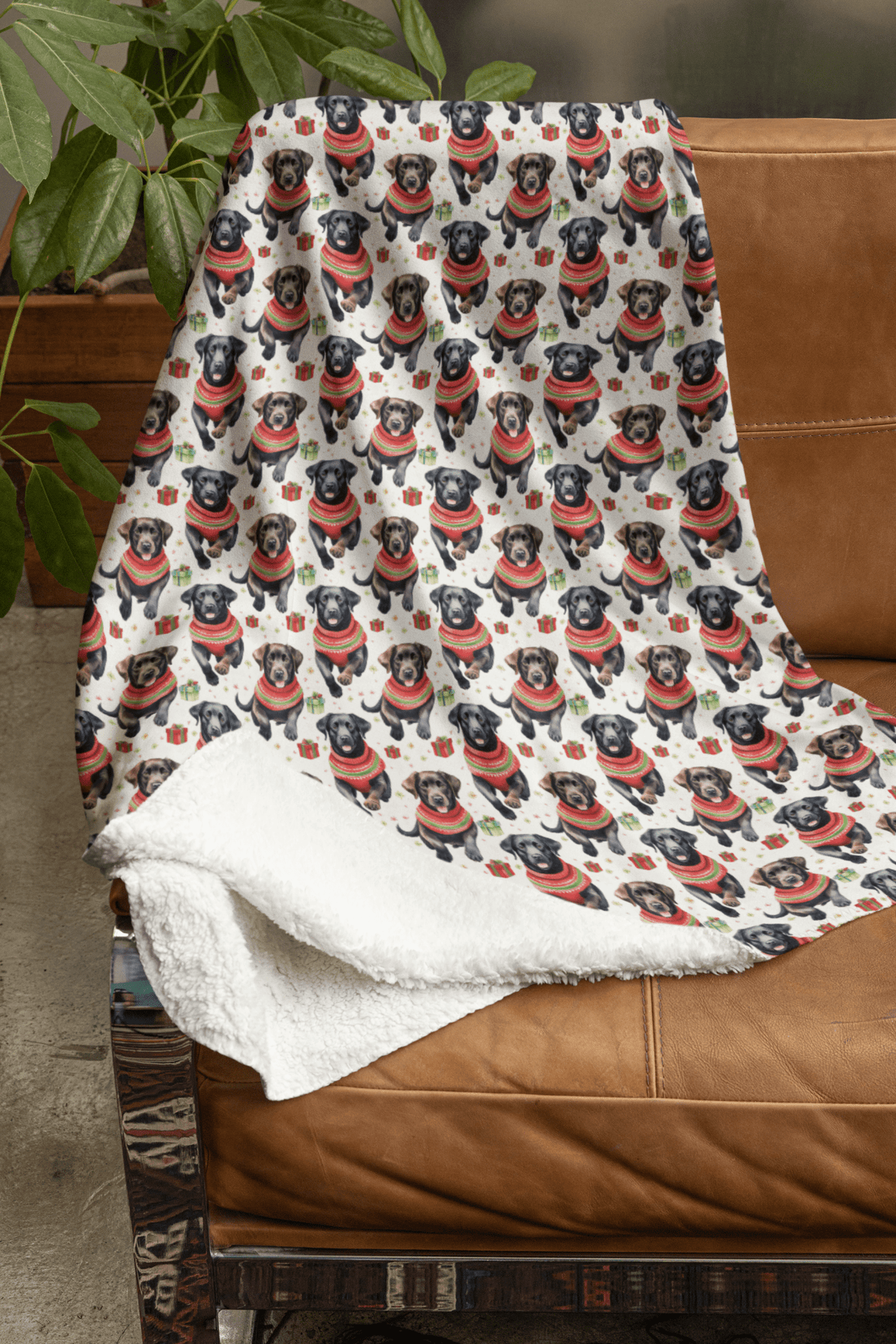 Labrador Holiday Sweaters Sherpa Blanket