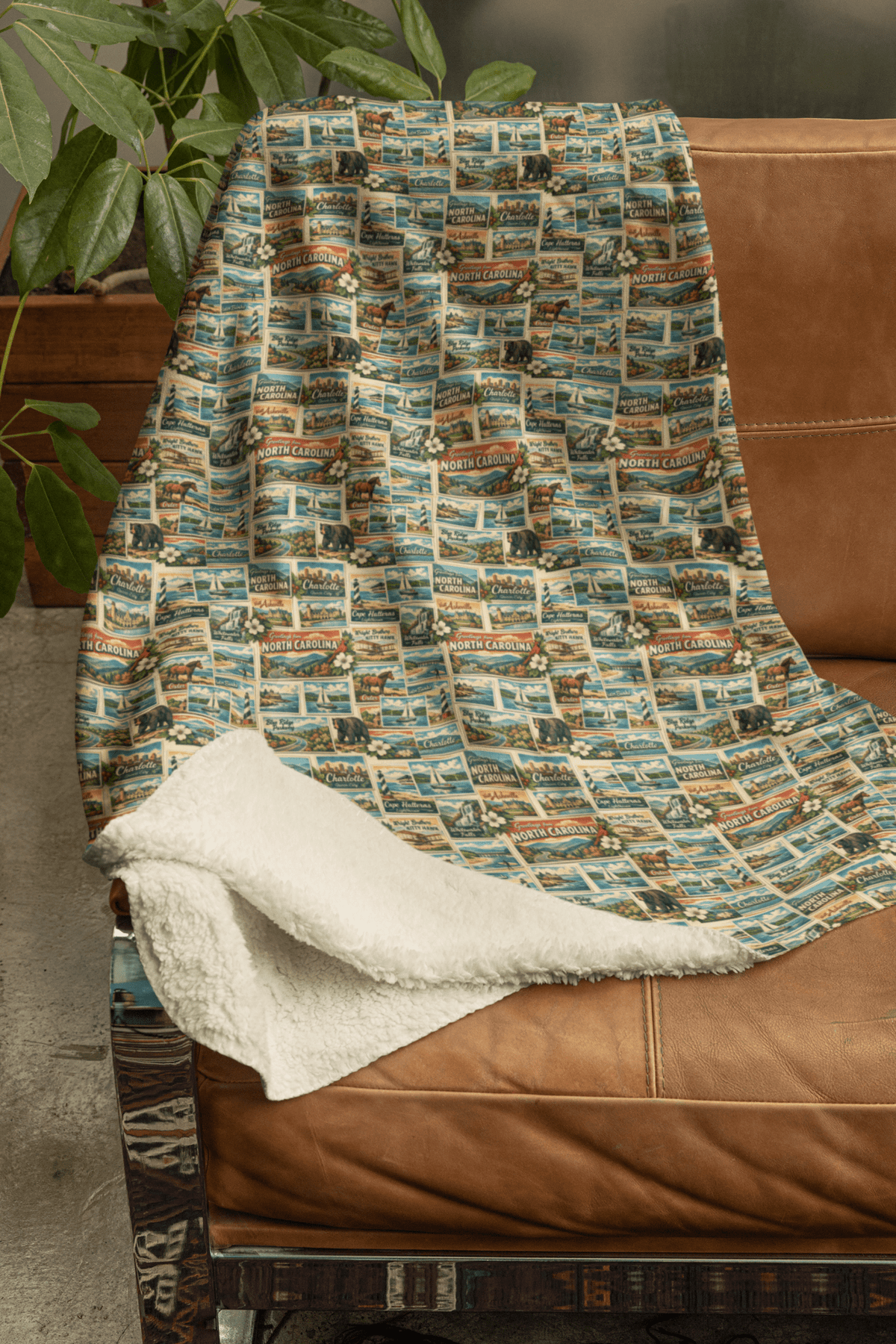North Carolina Postcard Memories Sherpa Blanket