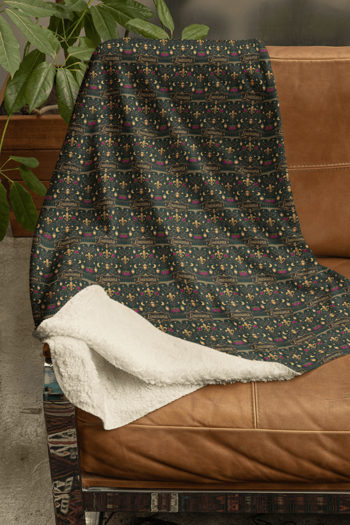Louisiana French Quarter Flourish Sherpa Blanket
