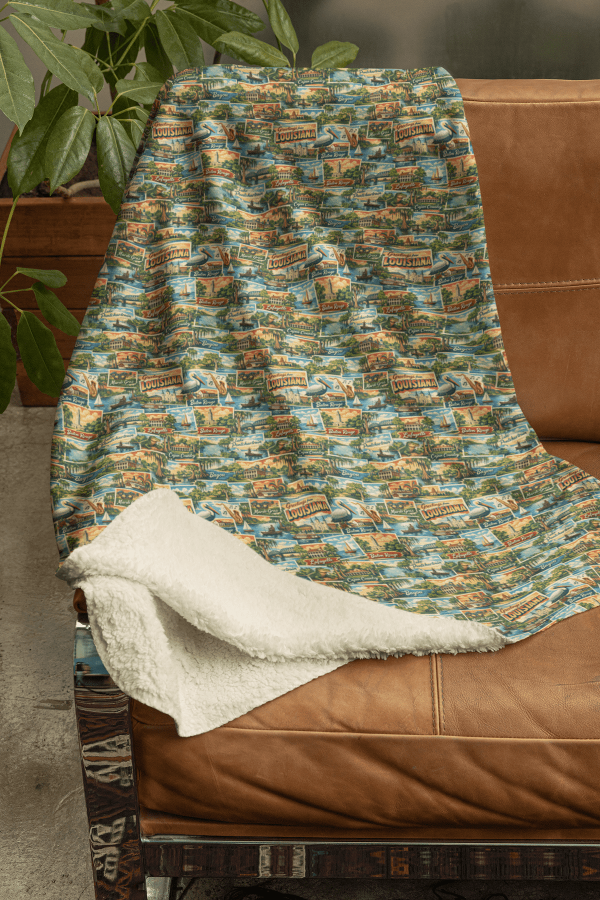 Louisiana Postcard Memories Sherpa Blanket
