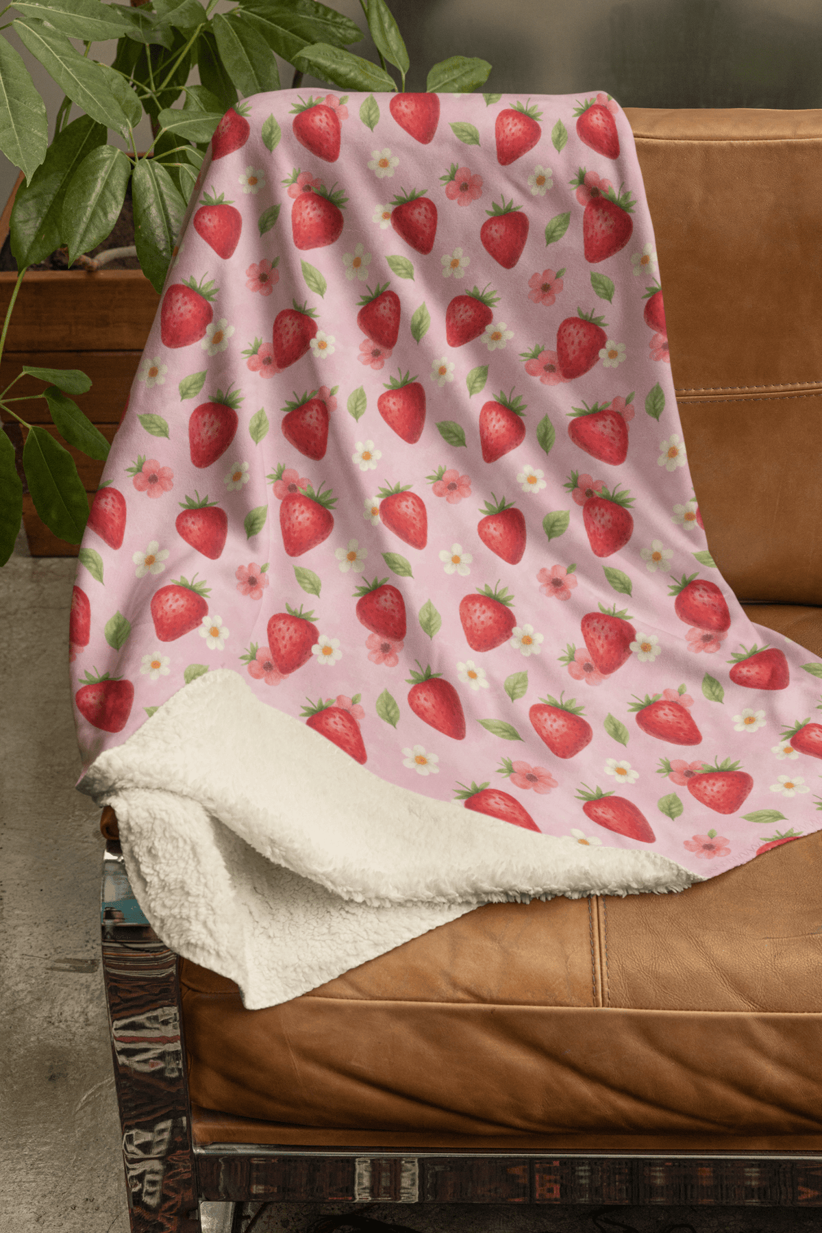 Sweet Strawberries Sherpa Blanket
