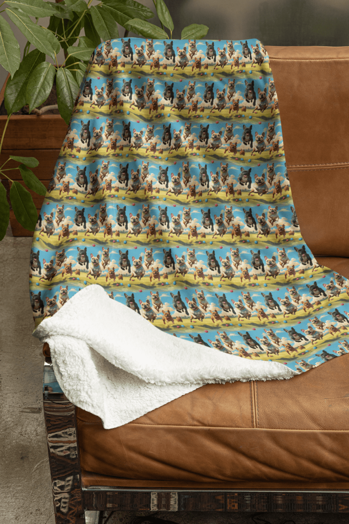 Frenchie Trot Sherpa Blanket