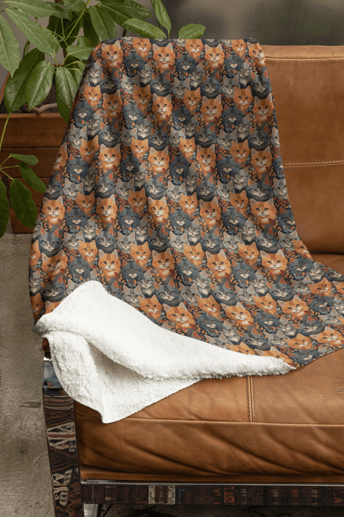 Tiny Tabby Cat Tumbles Sherpa Blanket