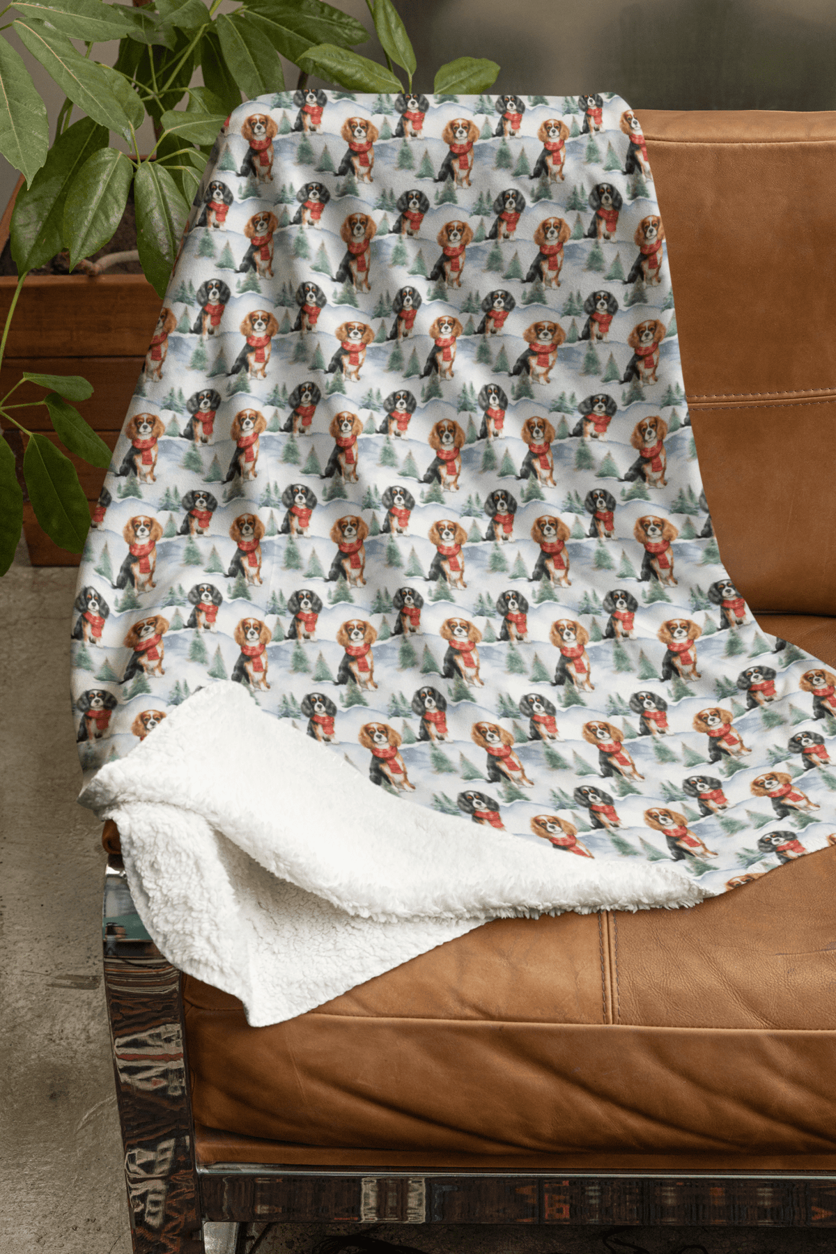 Cavalier King Christmas Sherpa Blanket