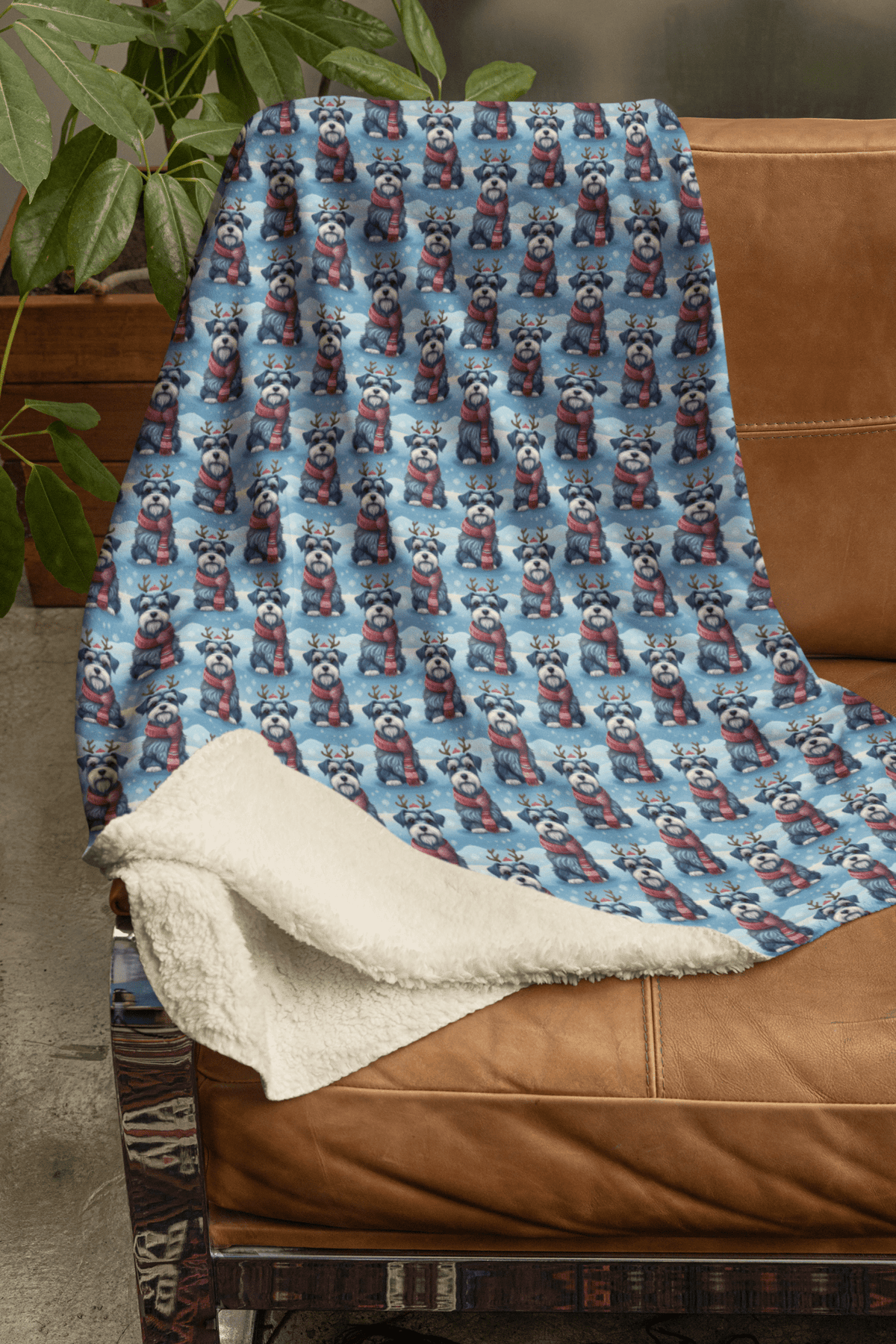 Scarved Schnauzer Cheer Sherpa Blanket