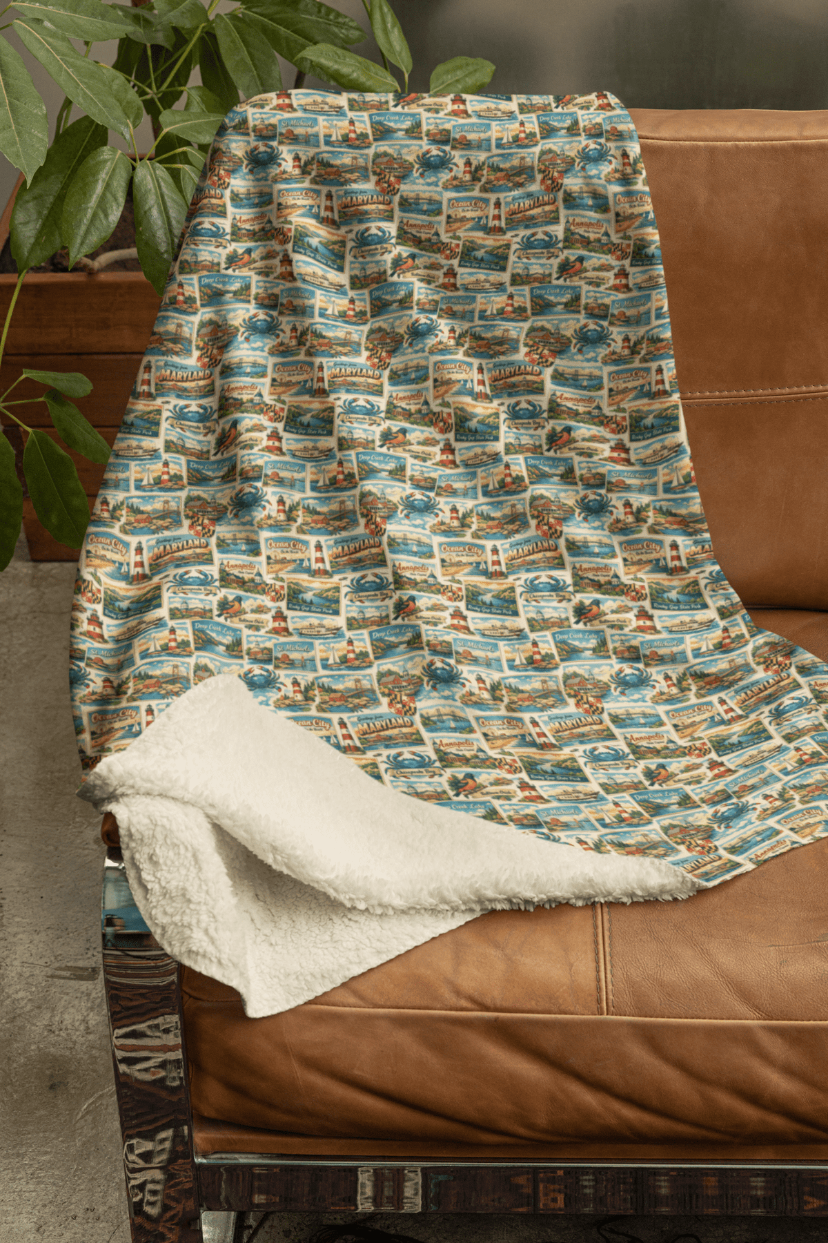 Maryland Postcard Memories Sherpa Blanket