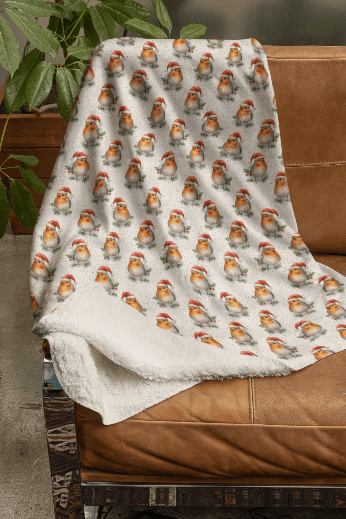 Winterberry Robins Sherpa Blanket