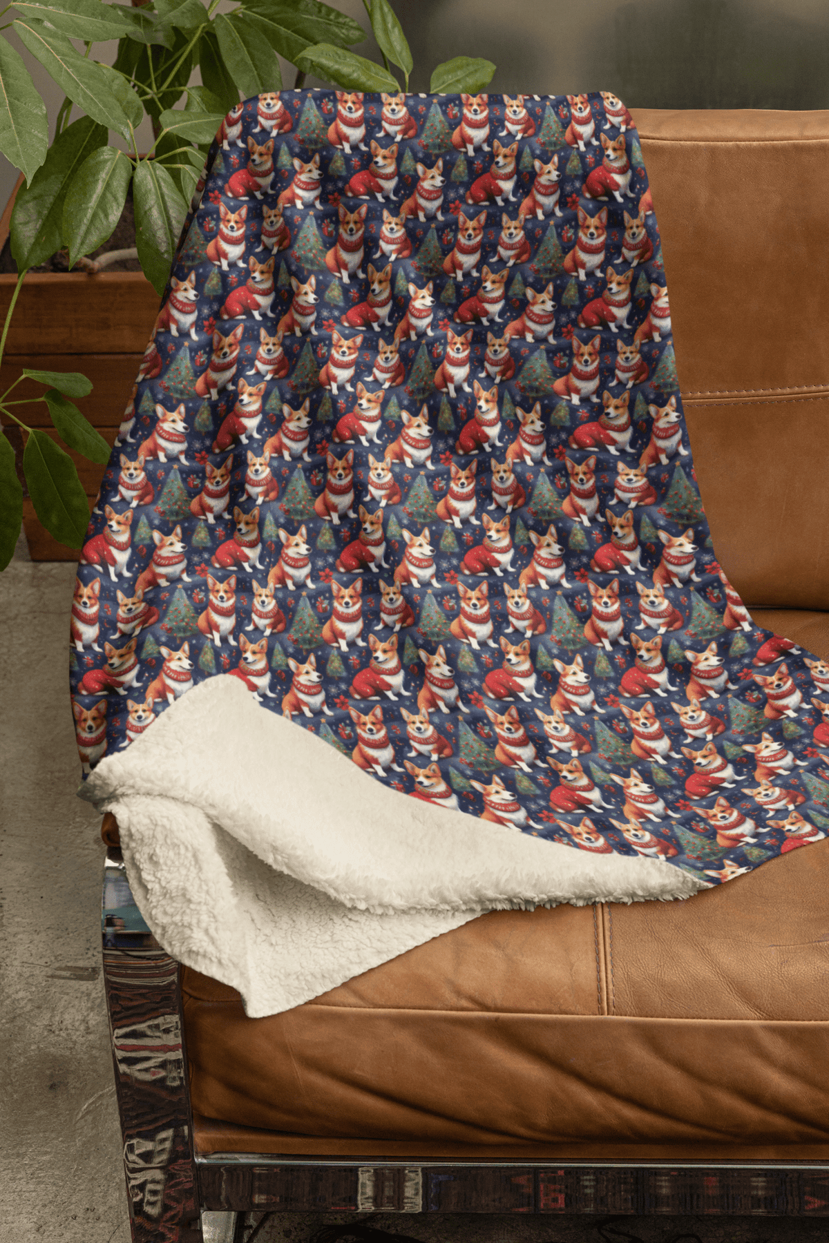 Corgi Under The Pines Sherpa Blanket