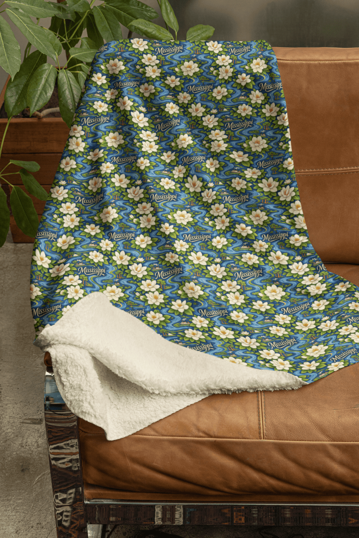 Mississippi River Magnolia Sherpa Blanket